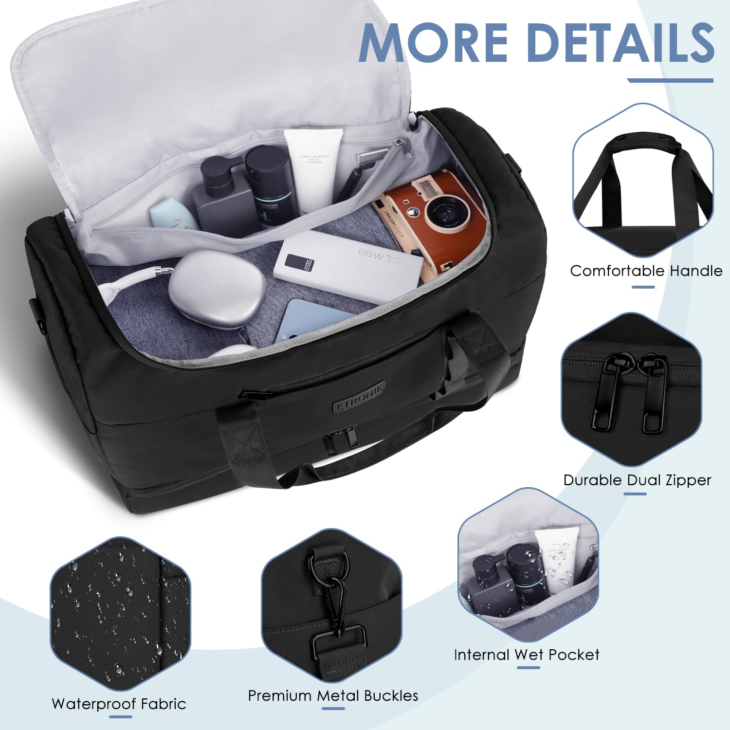 Foto 7 pulgar | Bolsa De Deporte Etronik Para Hombre Y Mujer Con Compartimento Para Zapatos Etronik, 55 L - Venta Internacional.