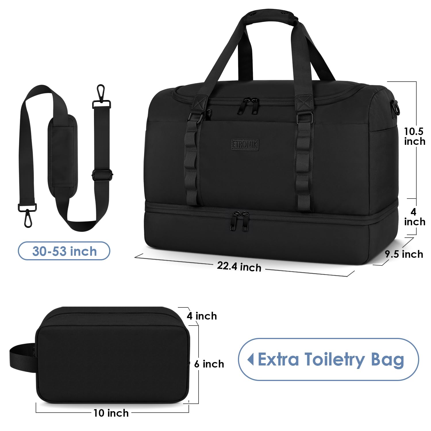 Foto 8 pulgar | Bolsa De Deporte Etronik Para Hombre Y Mujer Con Compartimento Para Zapatos Etronik, 55 L - Venta Internacional.