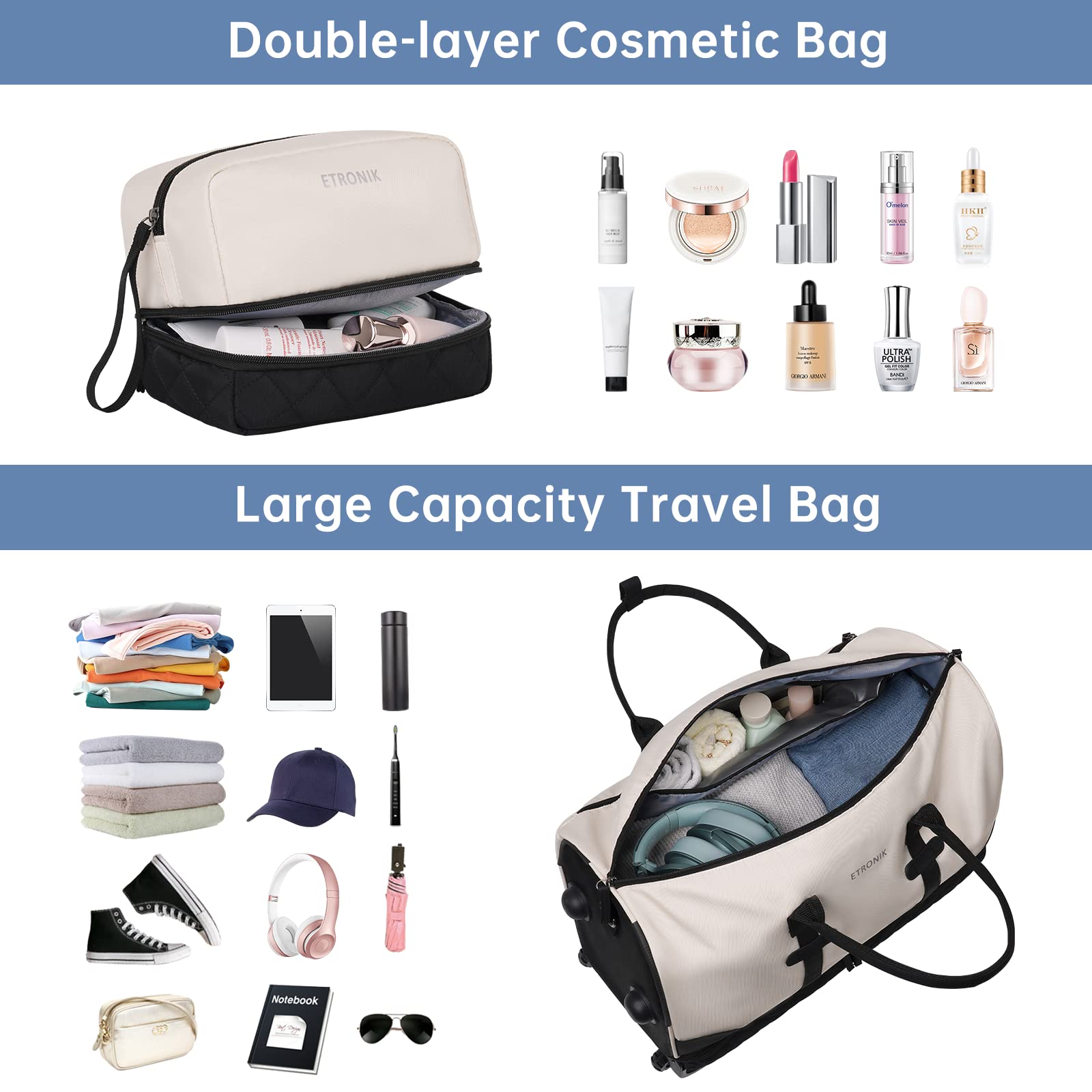 Foto 4 pulgar | Bolsa De Viaje Con Ruedas Etronik De 21 Pulgadas Con Ruedas Para Mujer, Color Beige - Venta Internacional.
