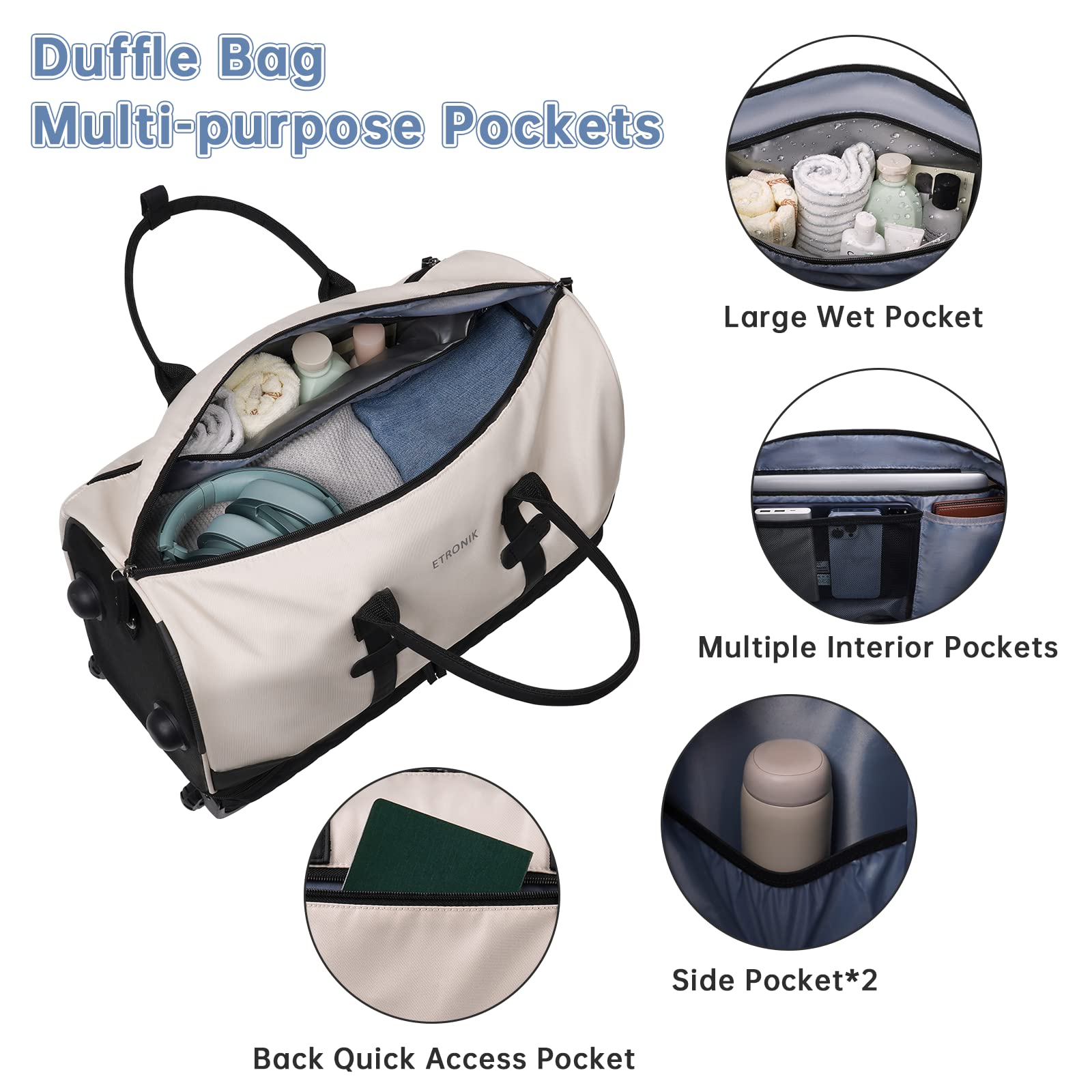 Foto 6 pulgar | Bolsa De Viaje Con Ruedas Etronik De 21 Pulgadas Con Ruedas Para Mujer, Color Beige - Venta Internacional.