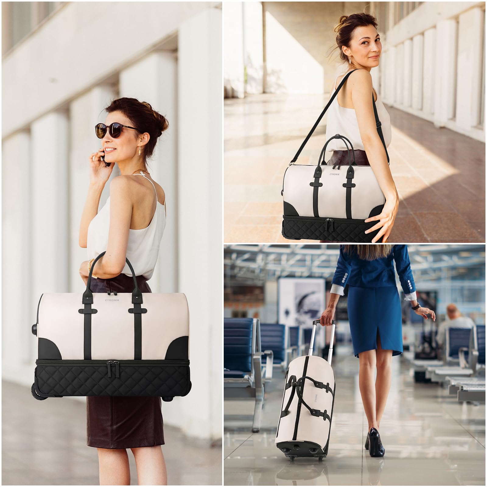 Foto 8 pulgar | Bolsa De Viaje Con Ruedas Etronik De 21 Pulgadas Con Ruedas Para Mujer, Color Beige - Venta Internacional.