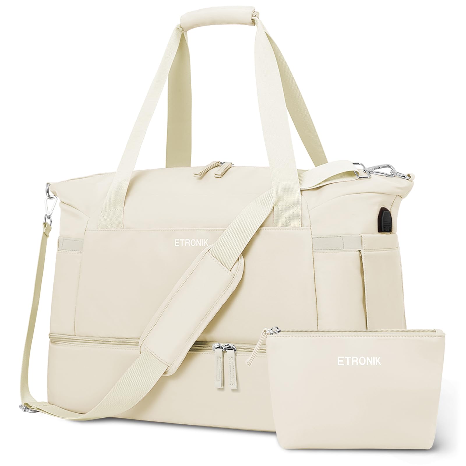 Foto 2 pulgar | Bolsa De Gimnasio Etronik Para Mujer De 47 Litros Con Compartimento Para Zapatos, Color Beige - Venta Internacional.