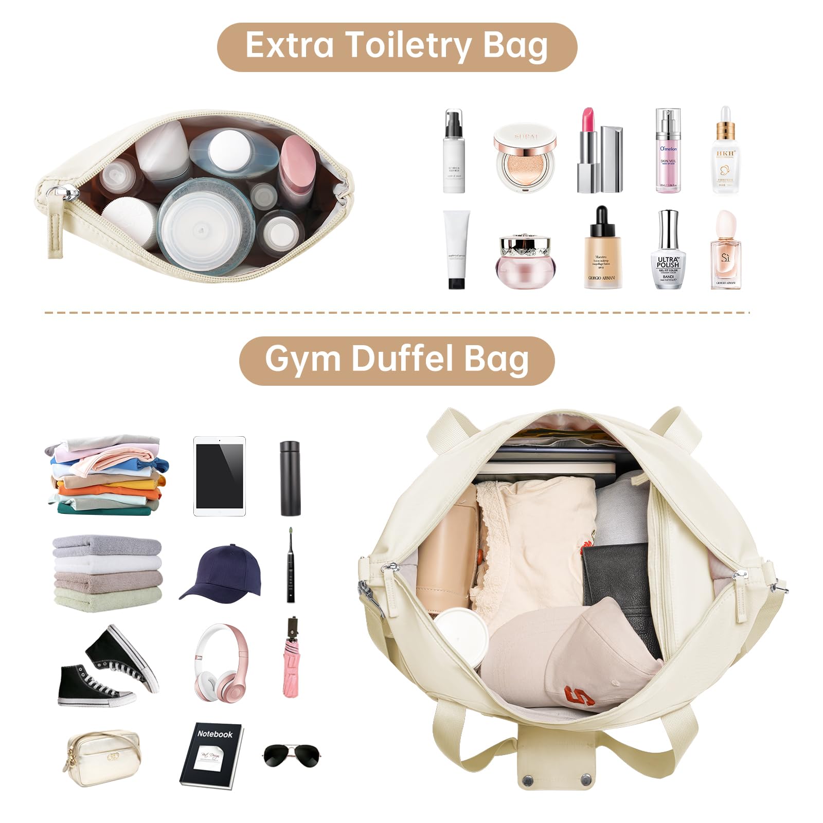 Foto 5 pulgar | Bolsa De Gimnasio Etronik Para Mujer De 47 Litros Con Compartimento Para Zapatos, Color Beige - Venta Internacional.