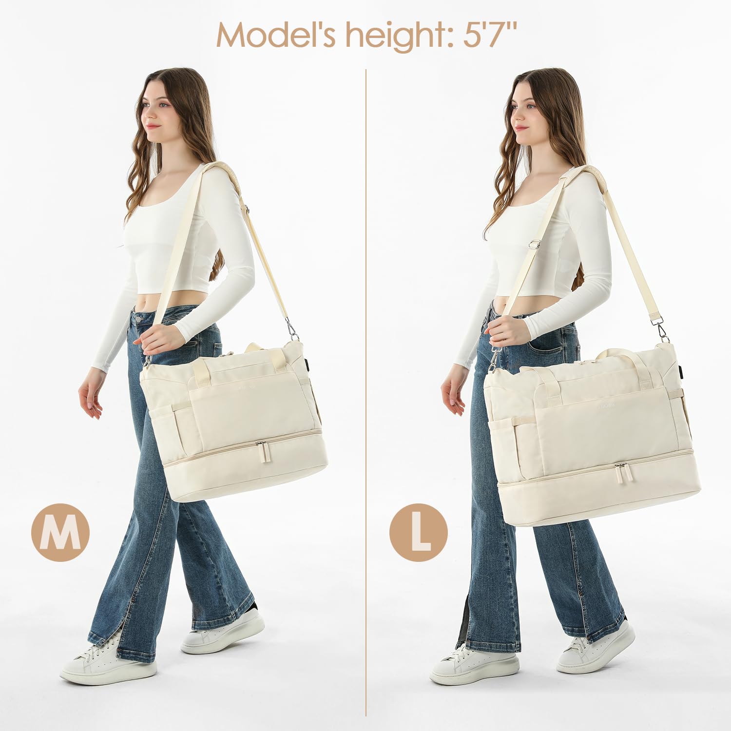 Foto 8 pulgar | Bolsa De Gimnasio Etronik Para Mujer De 47 Litros Con Compartimento Para Zapatos, Color Beige - Venta Internacional.