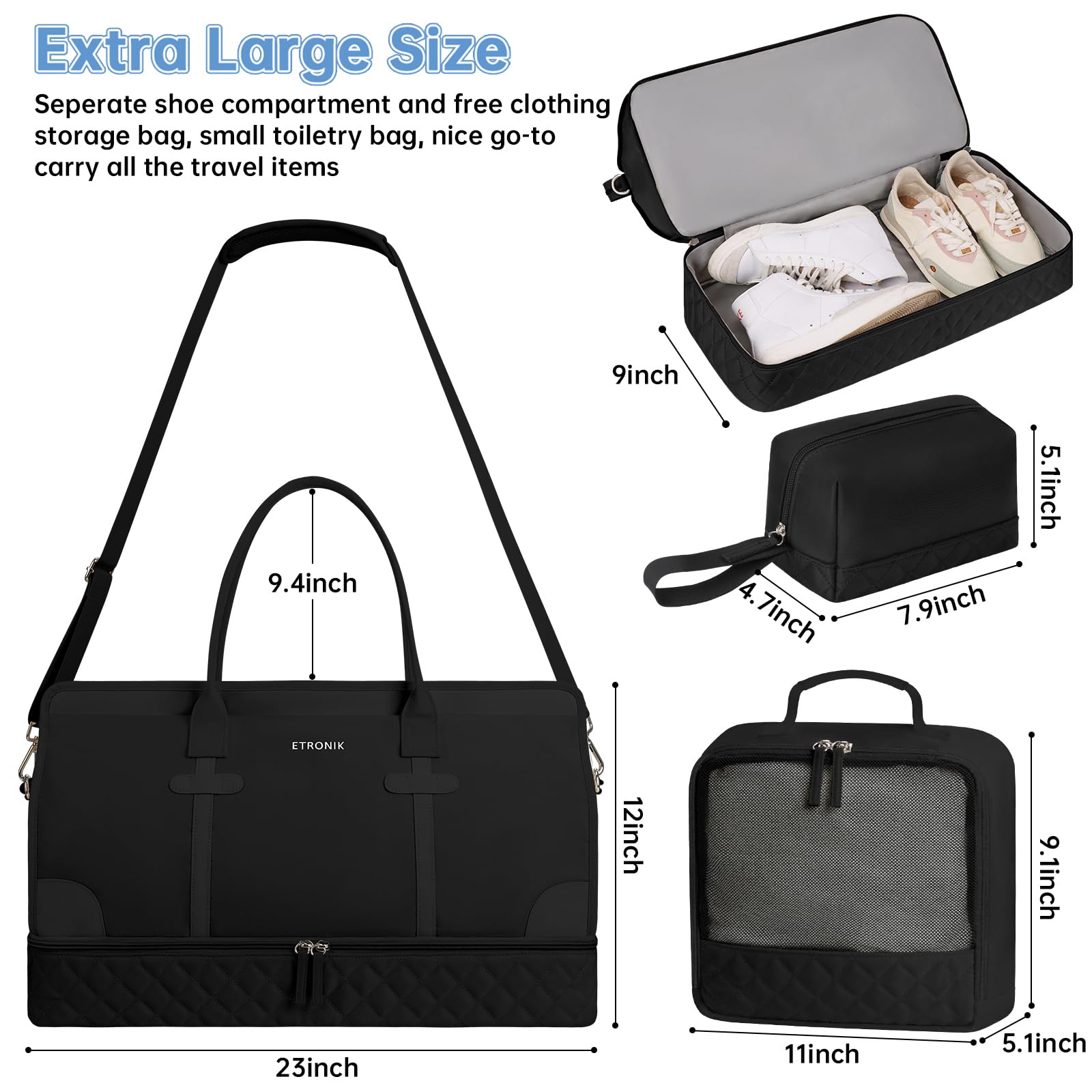 Foto 3 pulgar | Bolso De Viaje Weekender Etronik Xl Para Mujer Con Juego De 3 Piezas - Venta Internacional.