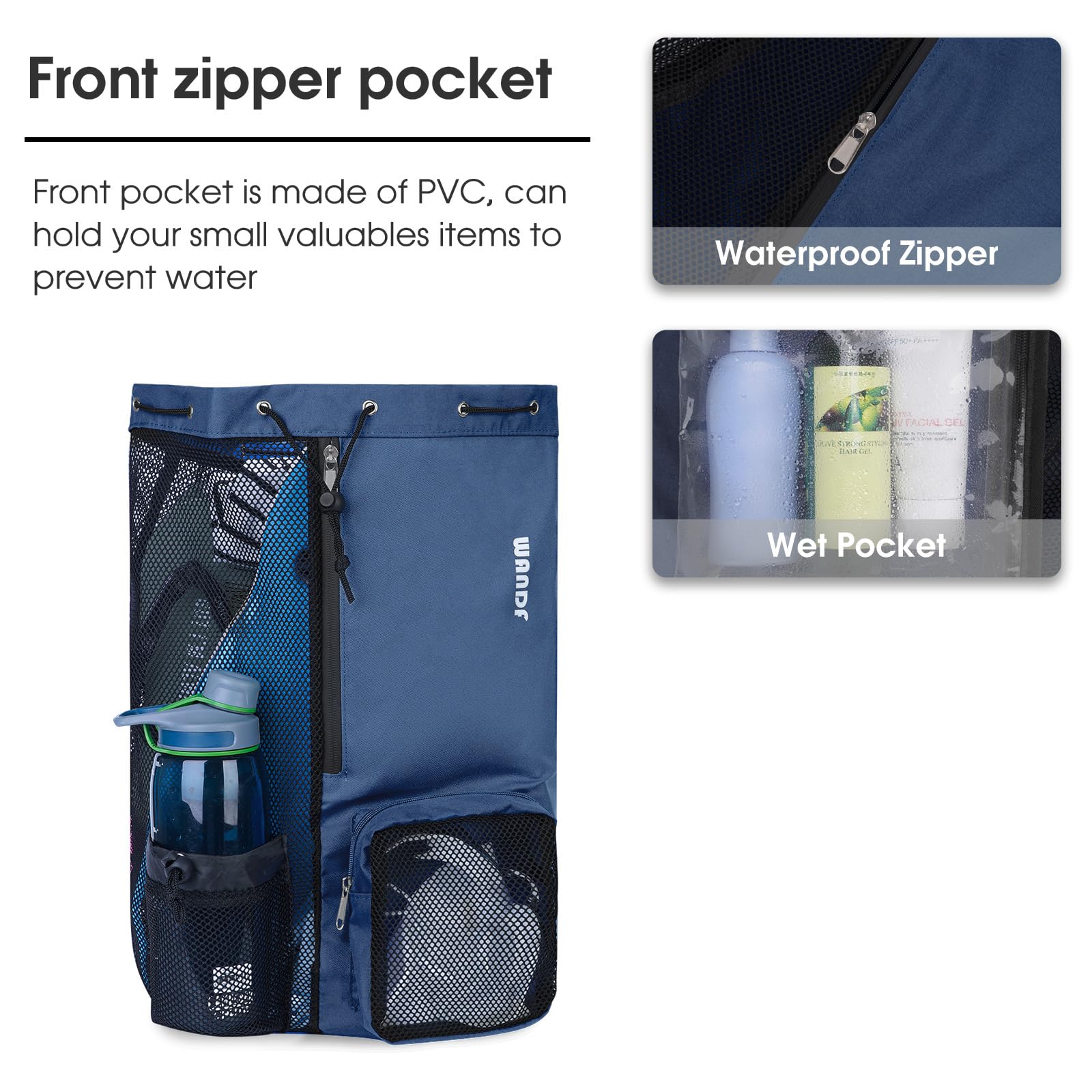 Foto 4 pulgar | Bolsa De Natación Wandf, Mochila De Malla Con Cordón, Impermeable, Azul Oscuro - Venta Internacional.