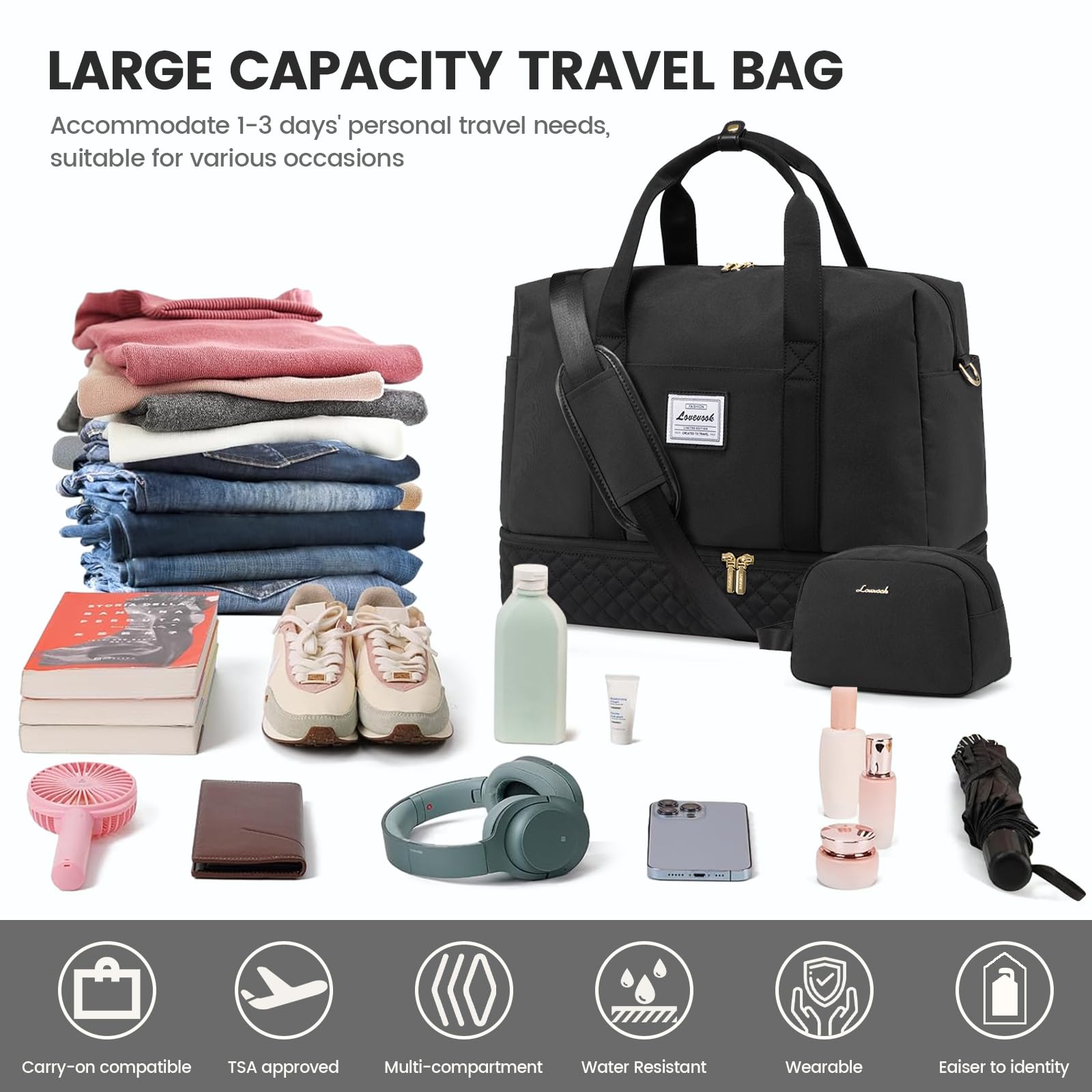 Foto 2 | Bolsa De Viaje Lovevook 35 L Weekender Para Mujer De 18 Pulgadas - Venta Internacional.
