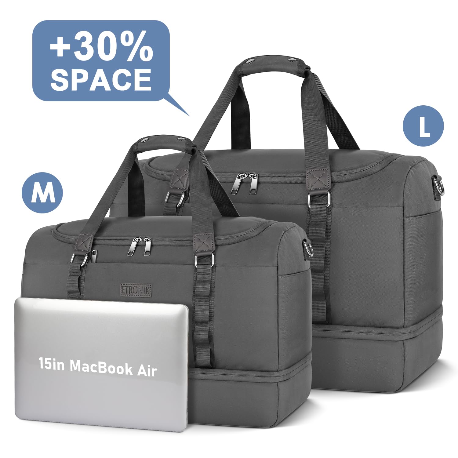 Foto 4 pulgar | Bolsa Deportiva Etronik, Bolsa De Viaje Grande Con Compartimento Para Zapatos, 55 L, Color Gris - Venta Internacional.