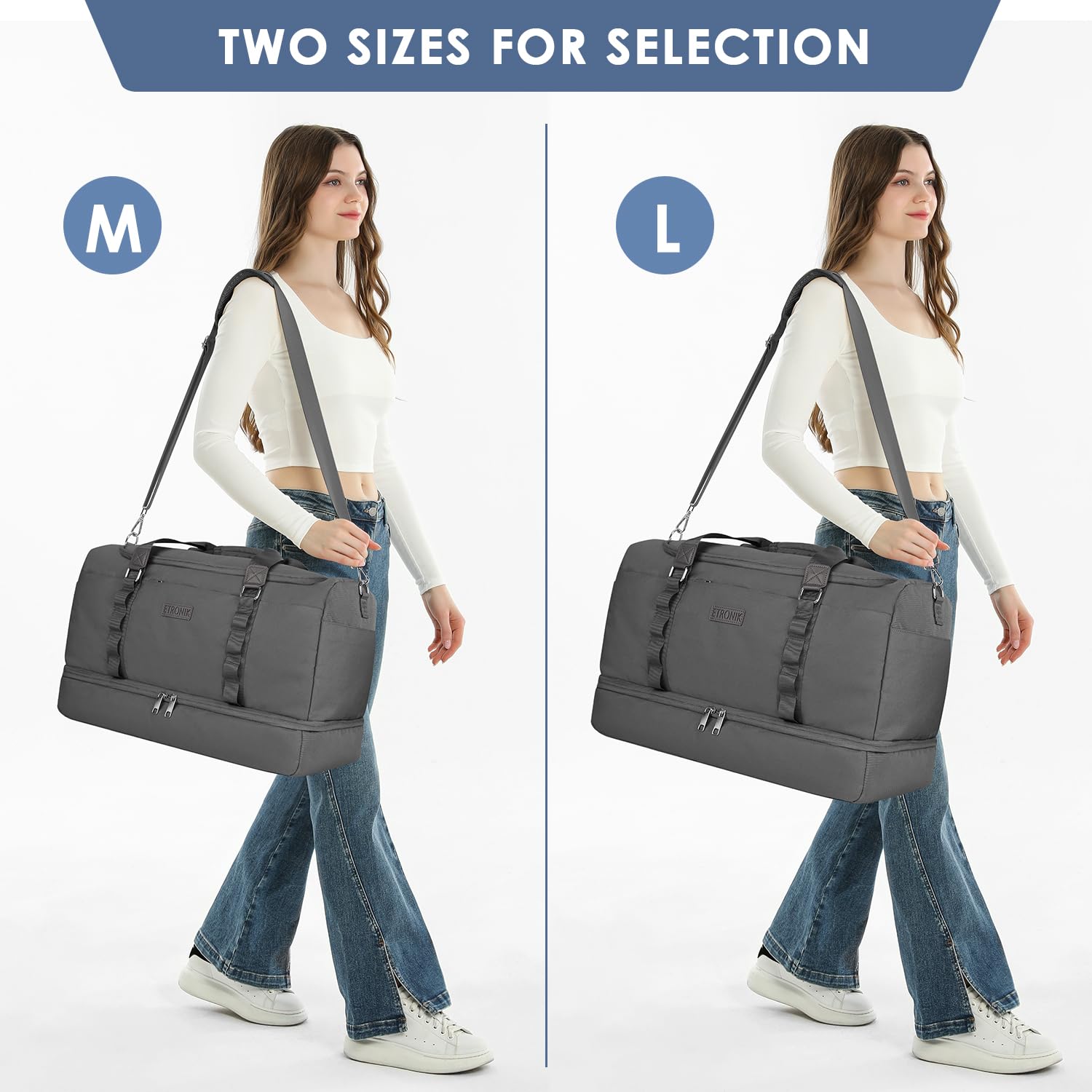 Foto 5 pulgar | Bolsa Deportiva Etronik, Bolsa De Viaje Grande Con Compartimento Para Zapatos, 55 L, Color Gris - Venta Internacional.