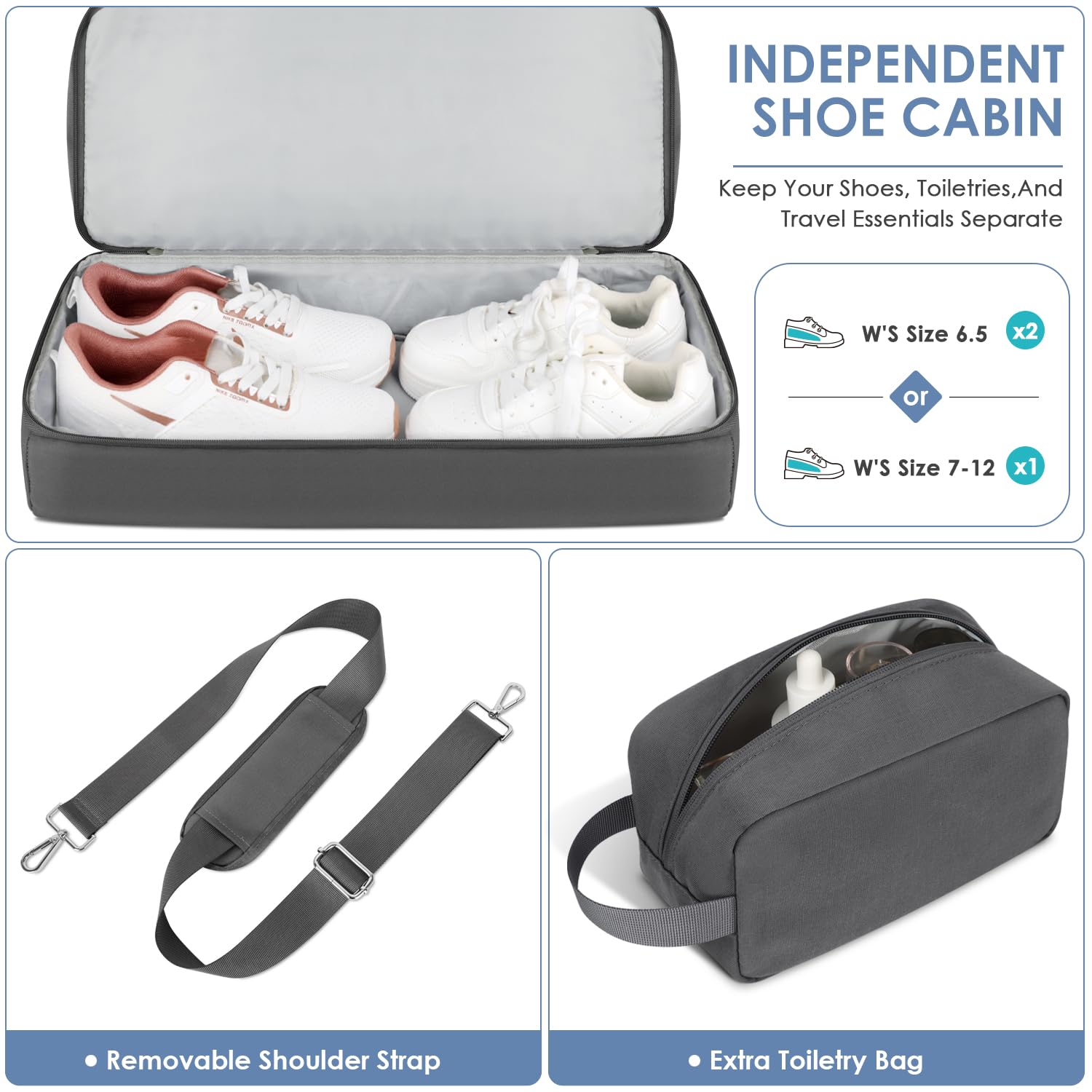 Foto 6 pulgar | Bolsa Deportiva Etronik, Bolsa De Viaje Grande Con Compartimento Para Zapatos, 55 L, Color Gris - Venta Internacional.