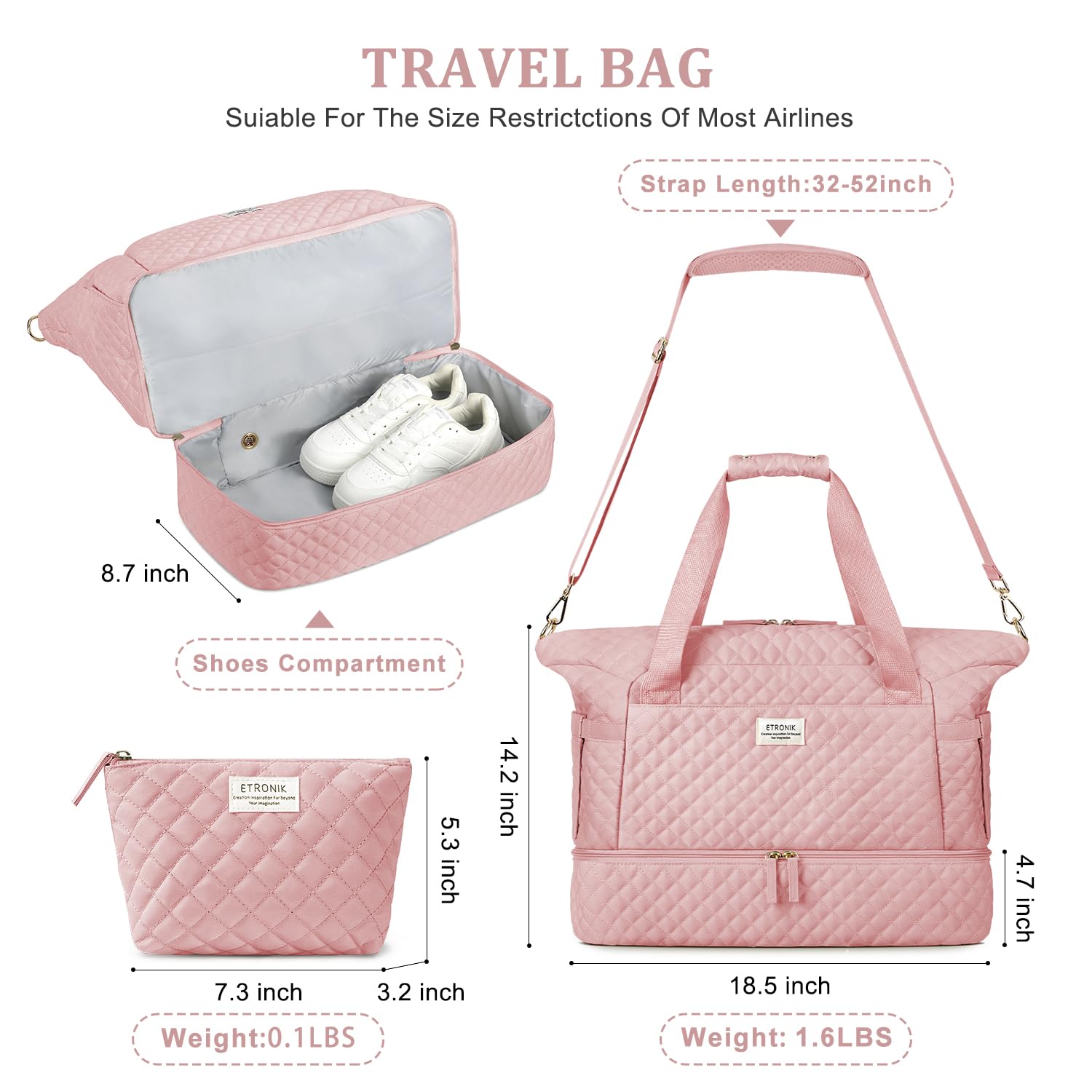 Foto 3 pulgar | Bolsa De Viaje Etronik Gym Duffel Con Puerto De Carga Usb Para Mujer - Venta Internacional.