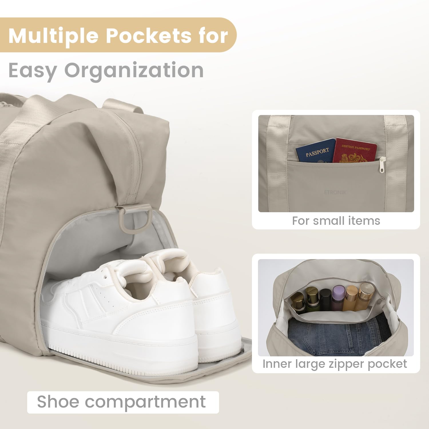 Foto 3 pulgar | Bolsa De Viaje Etronik Plegable Para Mujeres Y Hombres Con Compartimento Para Zapatos - Venta Internacional.