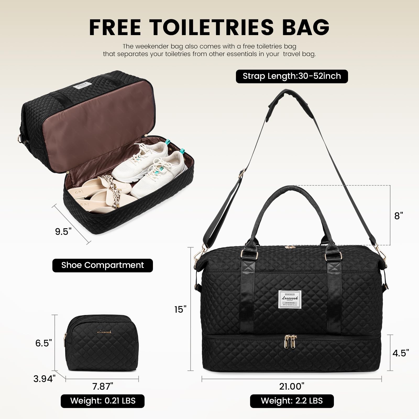 Foto 3 pulgar | Bolsa De Viaje Lovevook Para Mujer Con Compartimento Para Zapatos - Venta Internacional.
