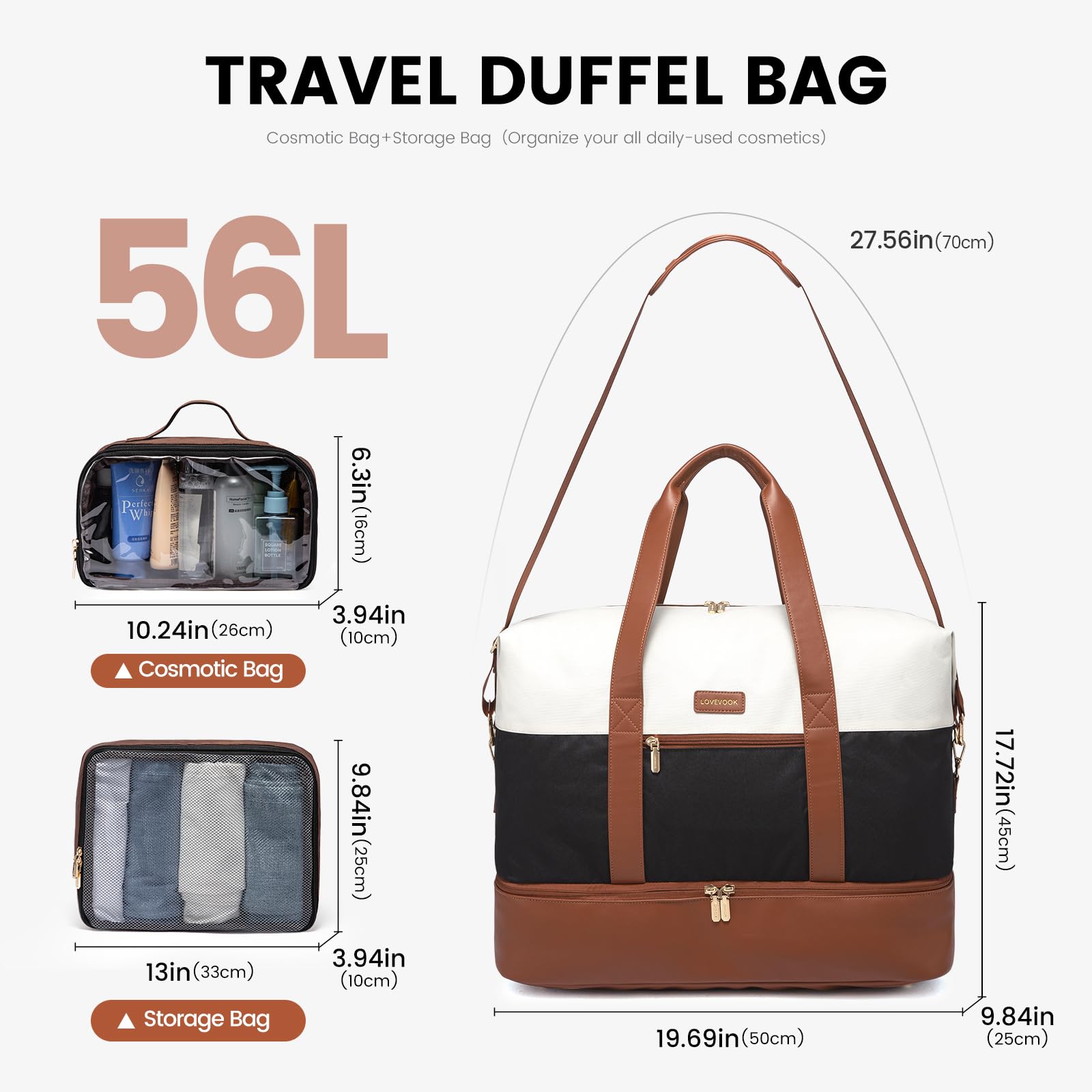 Foto 4 pulgar | Bolsa De Viaje Lovevook Weekender Con 2 Cubos De Embalaje Para Mujer - Venta Internacional.