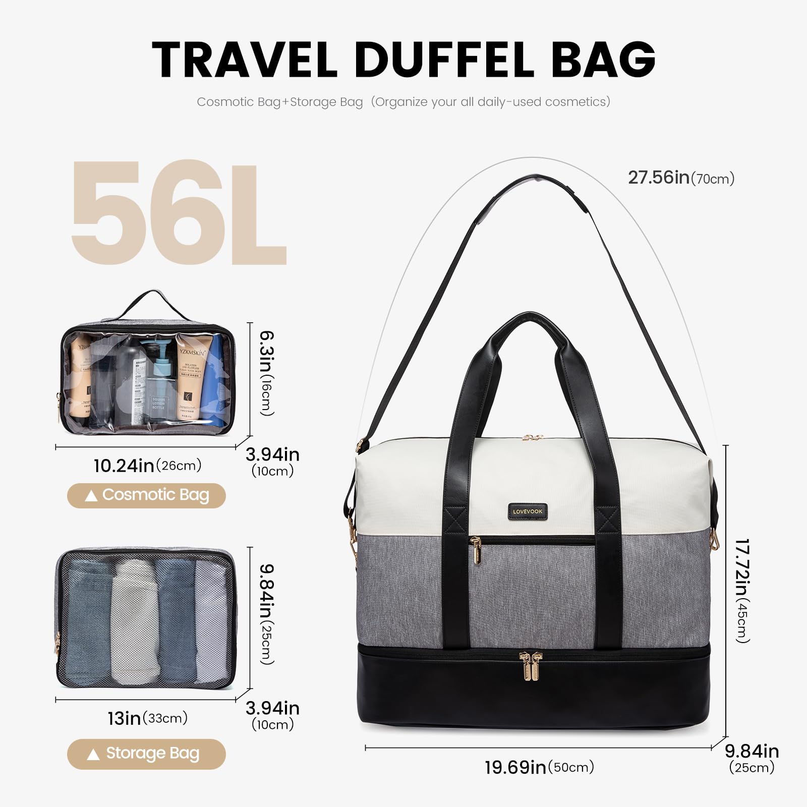 Foto 3 pulgar | Bolsa De Viaje Lovevook Weekender Con 2 Cubos De Embalaje Para Mujer - Venta Internacional.