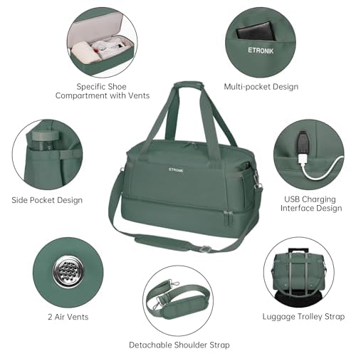 Foto 5 pulgar | Bolsa De Gimnasio Etronik Para Mujer Con Puerto De Carga Usb, Color Verde Oscuro - Venta Internacional.