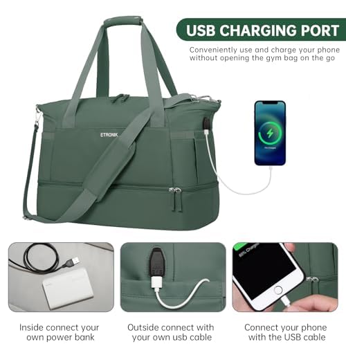 Foto 6 pulgar | Bolsa De Gimnasio Etronik Para Mujer Con Puerto De Carga Usb, Color Verde Oscuro - Venta Internacional.