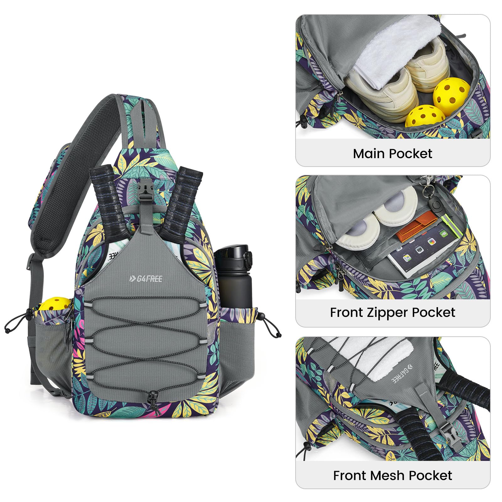 Foto 4 pulgar | Mochila Bandolera Pickleball Bag G4free Blue Leaf - Venta Internacional.
