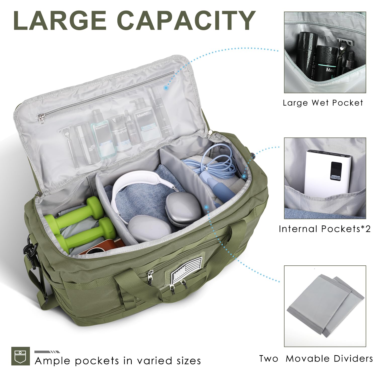Foto 3 pulgar | Bolsa De Viaje Táctica Etronik Para Viajes, Gimnasio Con Neceser Verde - Venta Internacional.