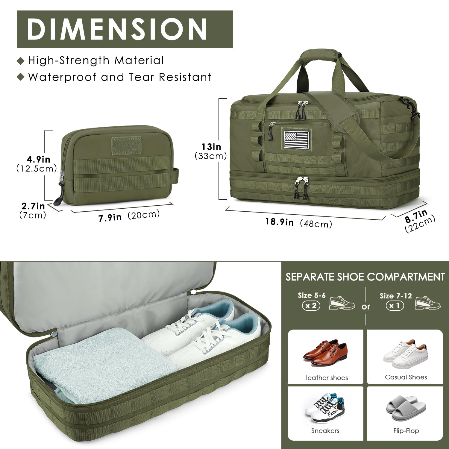 Foto 5 pulgar | Bolsa De Viaje Táctica Etronik Para Viajes, Gimnasio Con Neceser Verde - Venta Internacional.