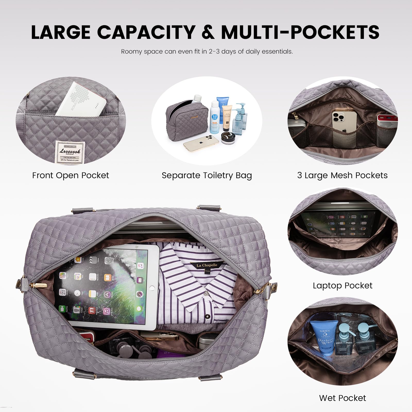 Foto 4 | Bolsa De Viaje Lovevook Para Mujer Con Compartimento Para Zapatos - Venta Internacional.