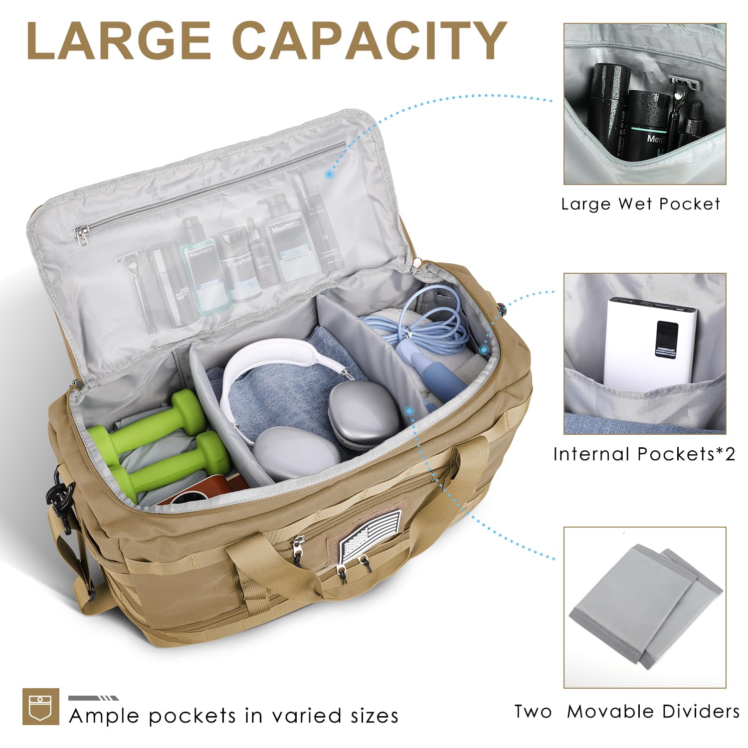 Foto 2 | Bolsa De Viaje Etronik, Bolsa Táctica De Fin De Semana Para Hombre, Color Marrón - Venta Internacional.