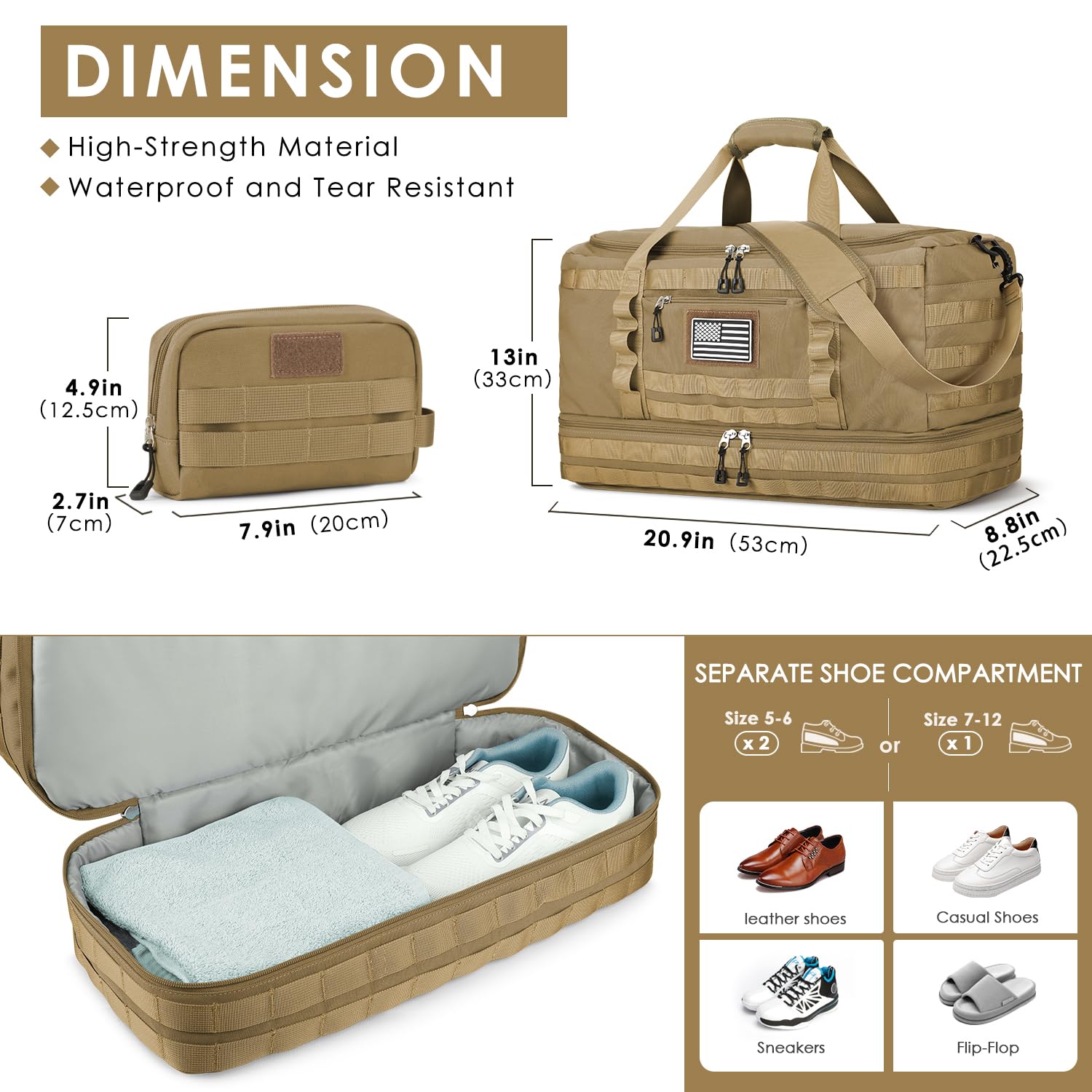 Foto 5 pulgar | Bolsa De Viaje Etronik, Bolsa Táctica De Fin De Semana Para Hombre, Color Marrón - Venta Internacional.