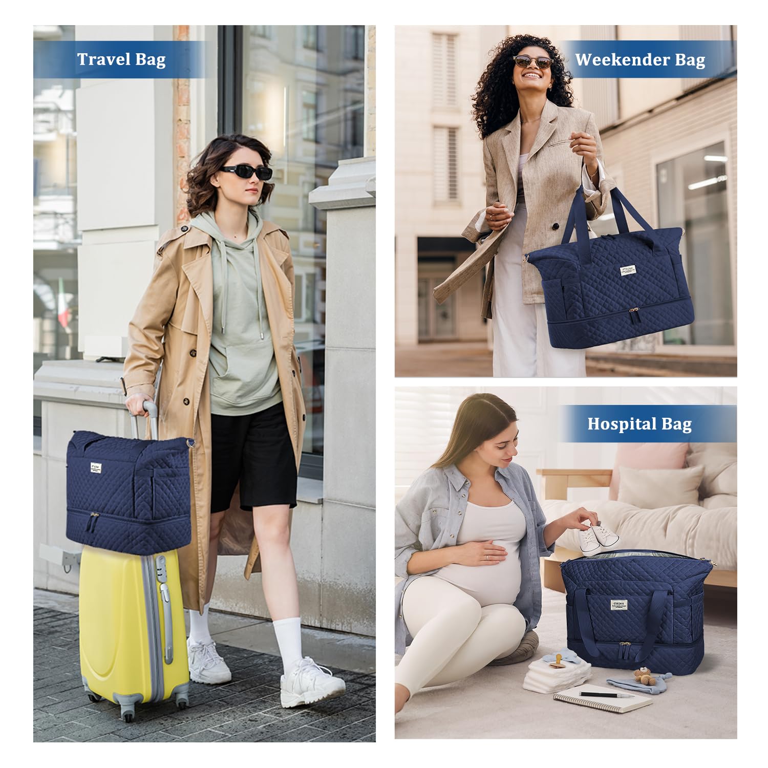 Foto 6 | Bolsa De Viaje Etronik Gym Duffel Con Compartimento Para Zapatos Para Mujer, Azul - Venta Internacional.