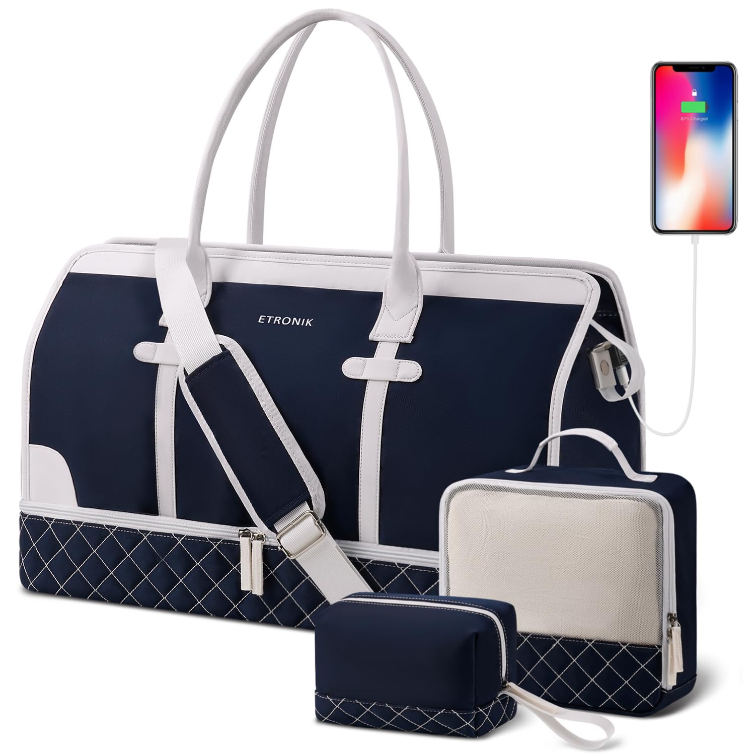 Foto 1 | Bolso De Viaje Etronik De Fin De Semana Para Mujer Con Juego De 4 Piezas, Color Azul - Venta Internacional.