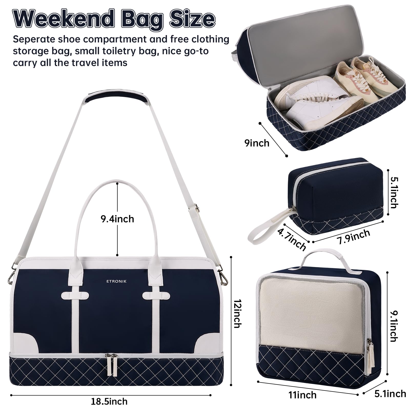 Foto 3 pulgar | Bolso De Viaje Etronik De Fin De Semana Para Mujer Con Juego De 4 Piezas, Color Azul - Venta Internacional.