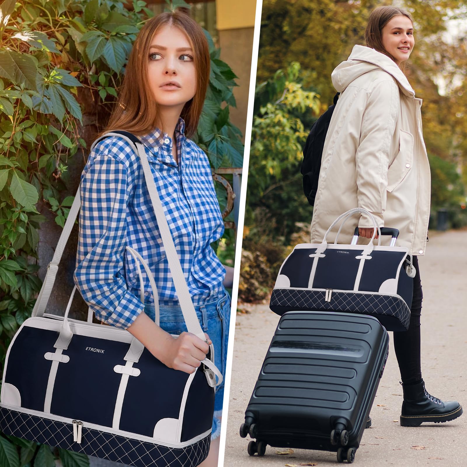 Foto 5 | Bolso De Viaje Etronik De Fin De Semana Para Mujer Con Juego De 4 Piezas, Color Azul - Venta Internacional.