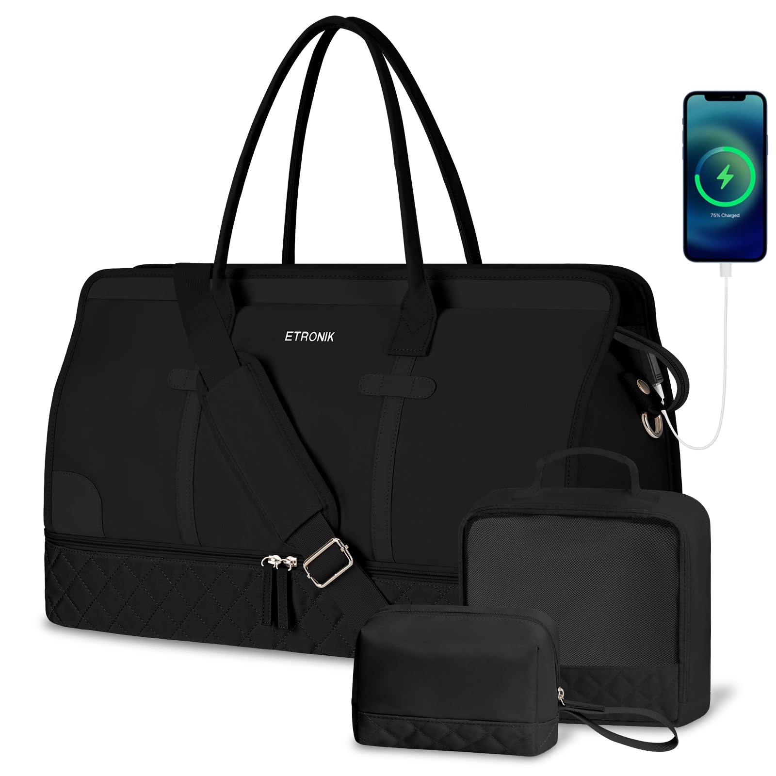 Foto 2 pulgar | Bolsos De Viaje Etronik De Fin De Semana Para Mujer, Color Negro, Juego De 4 Unidades - Venta Internacional.