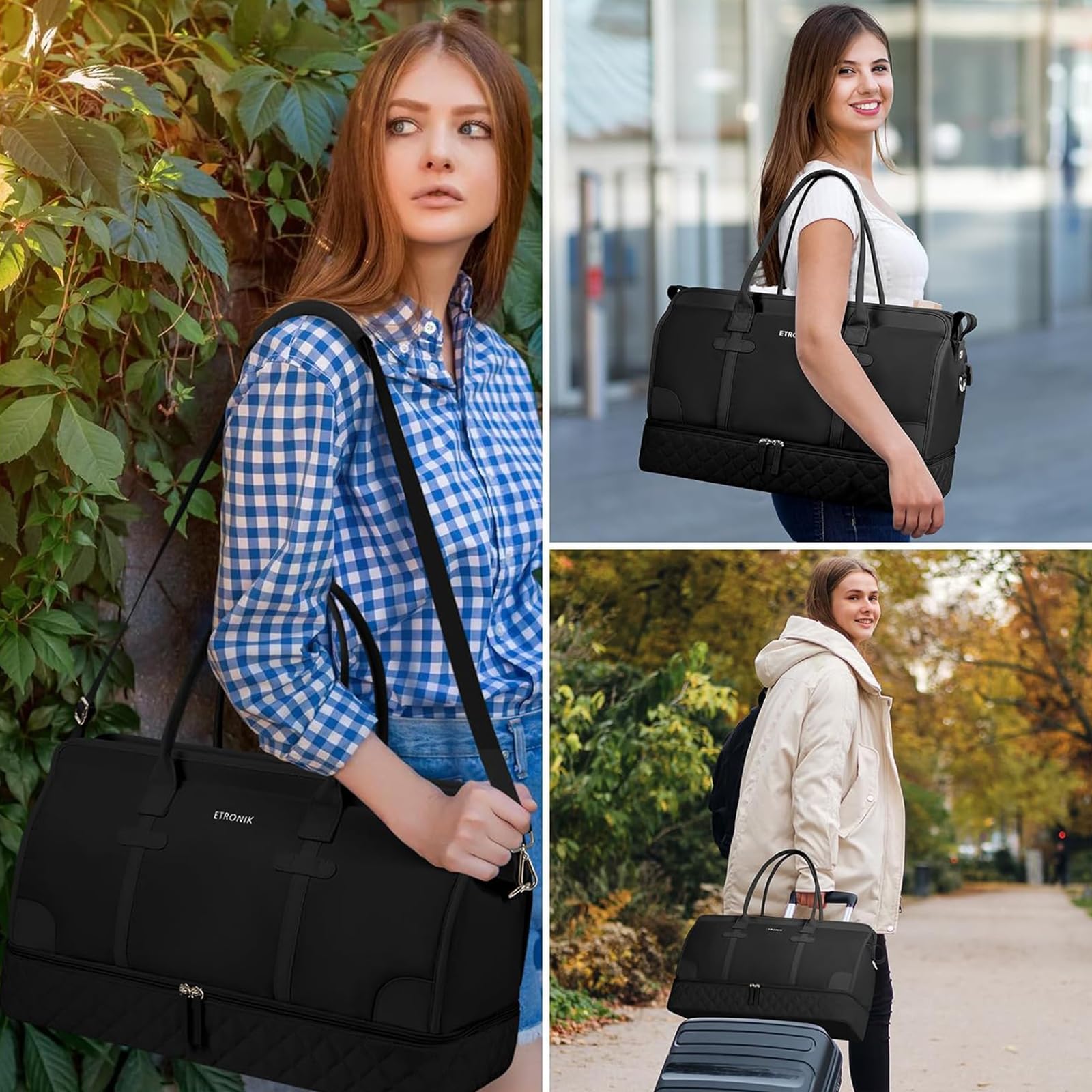 Foto 7 pulgar | Bolsos De Viaje Etronik De Fin De Semana Para Mujer, Color Negro, Juego De 4 Unidades - Venta Internacional.