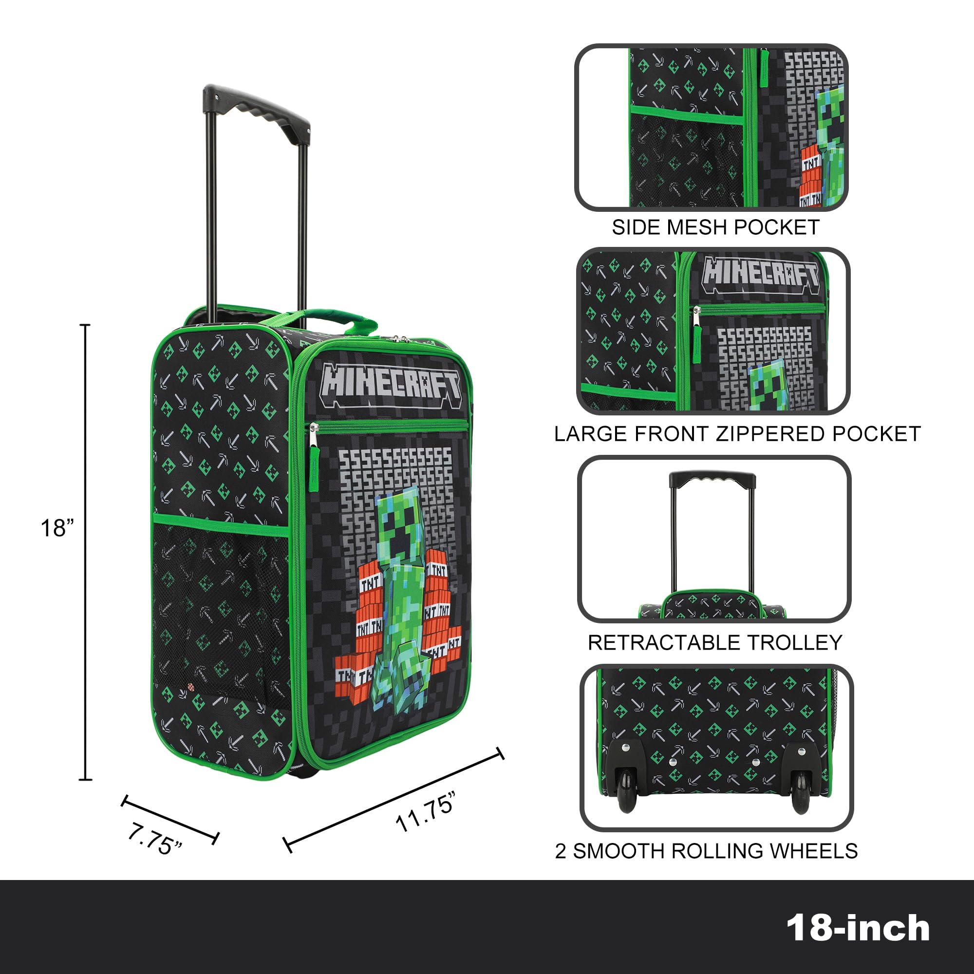 Foto 8 pulgar | Funda Piloto Bioworld Minecraft Creeper Tnt Negra 45 Cm - Venta Internacional.