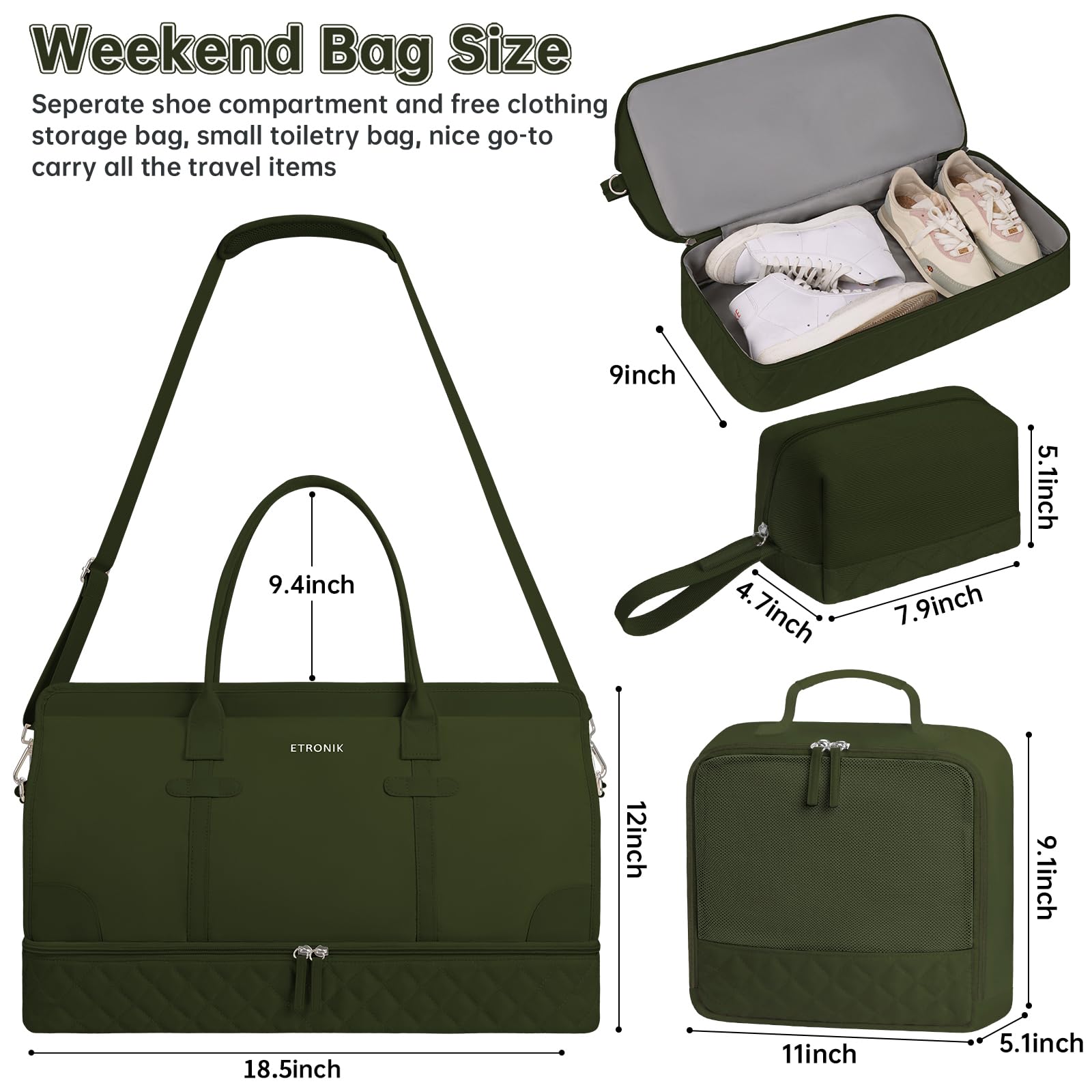 Foto 3 pulgar | Bolsa De Viaje Etronik De Fin De Semana Para Mujer Con Compartimento Para Zapatos - Venta Internacional.