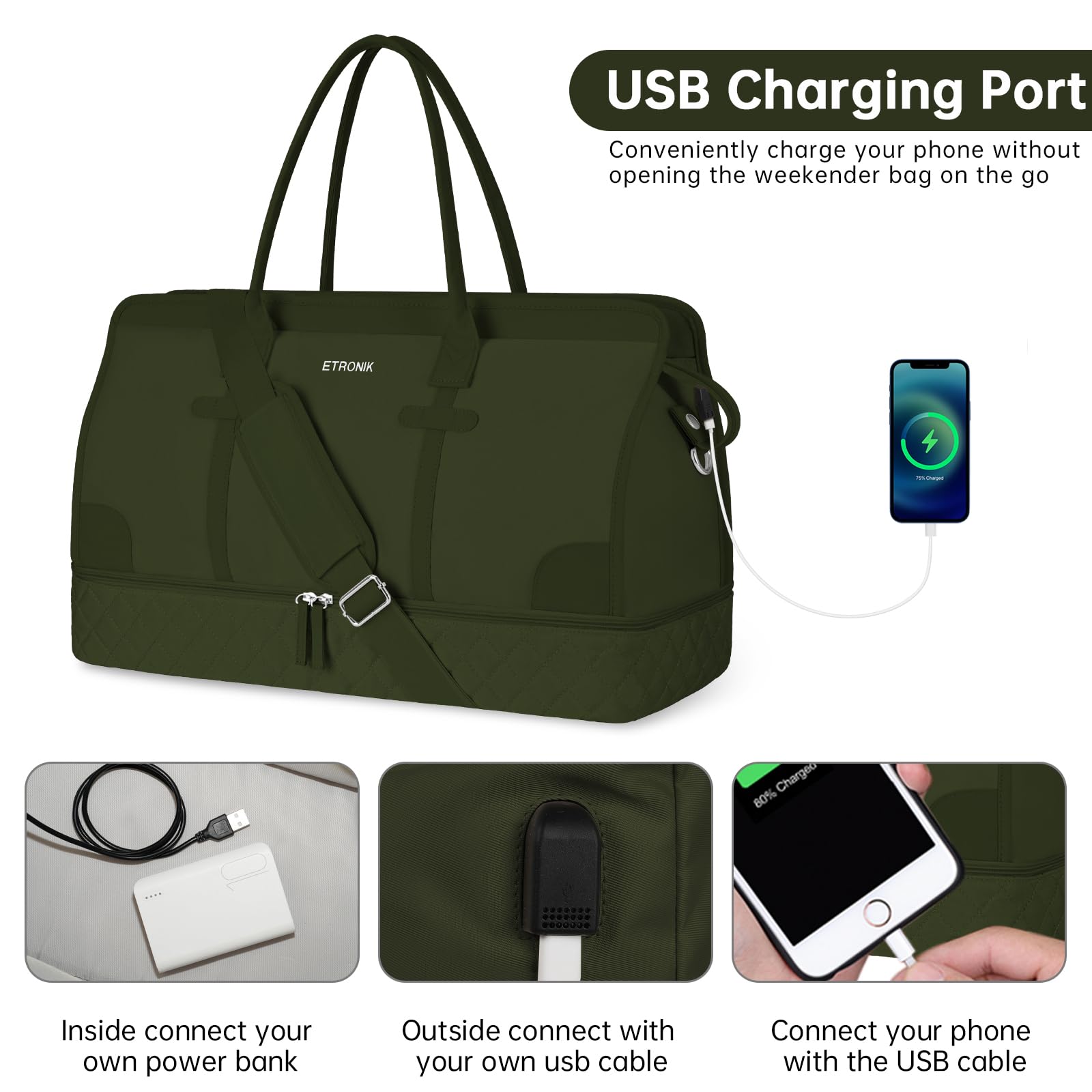 Foto 7 pulgar | Bolsa De Viaje Etronik De Fin De Semana Para Mujer Con Compartimento Para Zapatos - Venta Internacional.