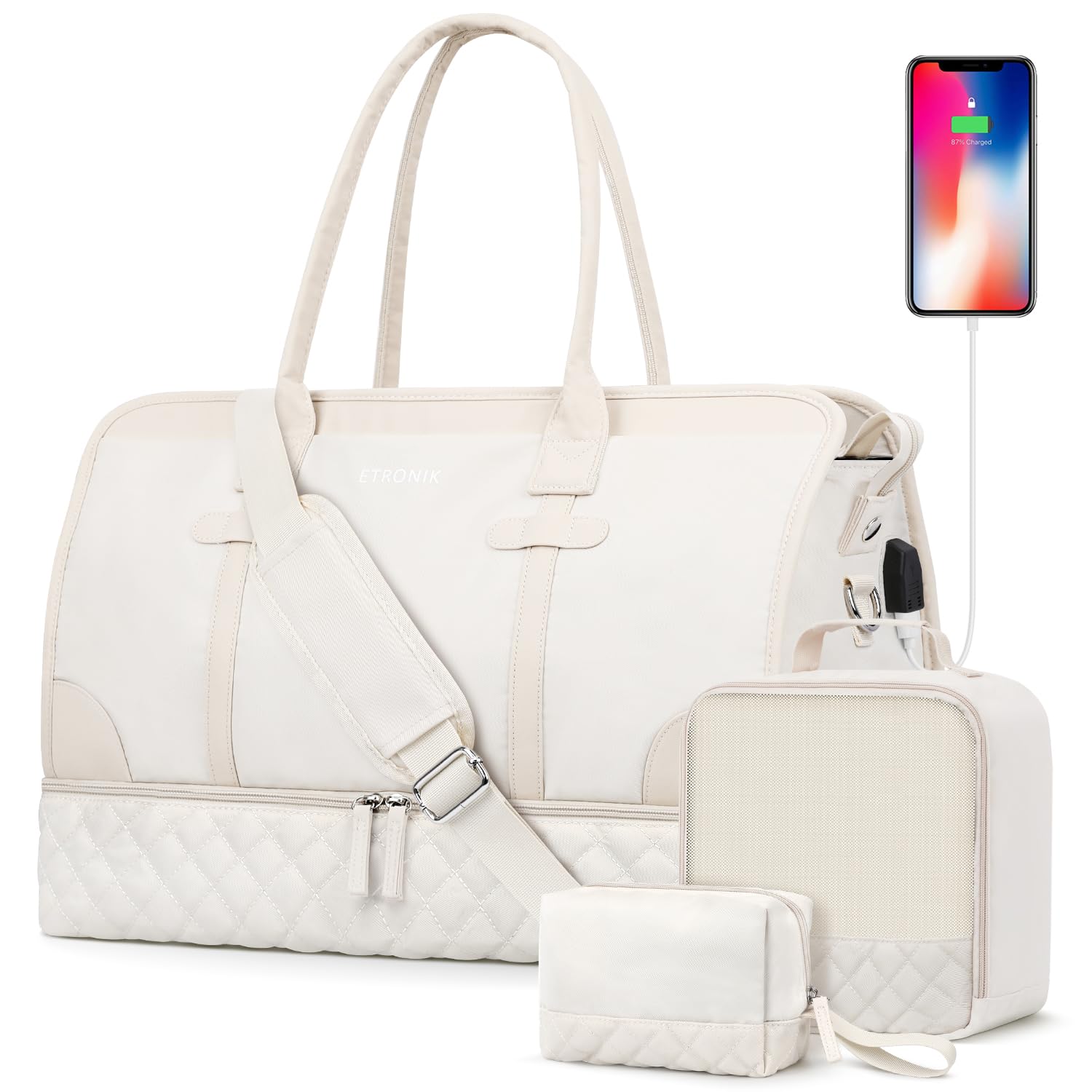 Foto 2 pulgar | Bolsa De Viaje Weekender Etronik Para Mujer, Talla Xl, Color Beige - Venta Internacional.