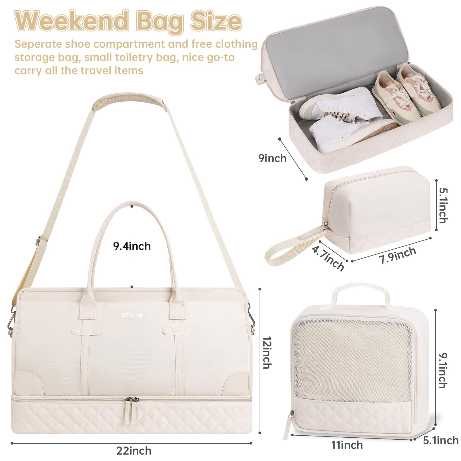 Foto 2 | Bolsa De Viaje Weekender Etronik Para Mujer, Talla Xl, Color Beige - Venta Internacional.