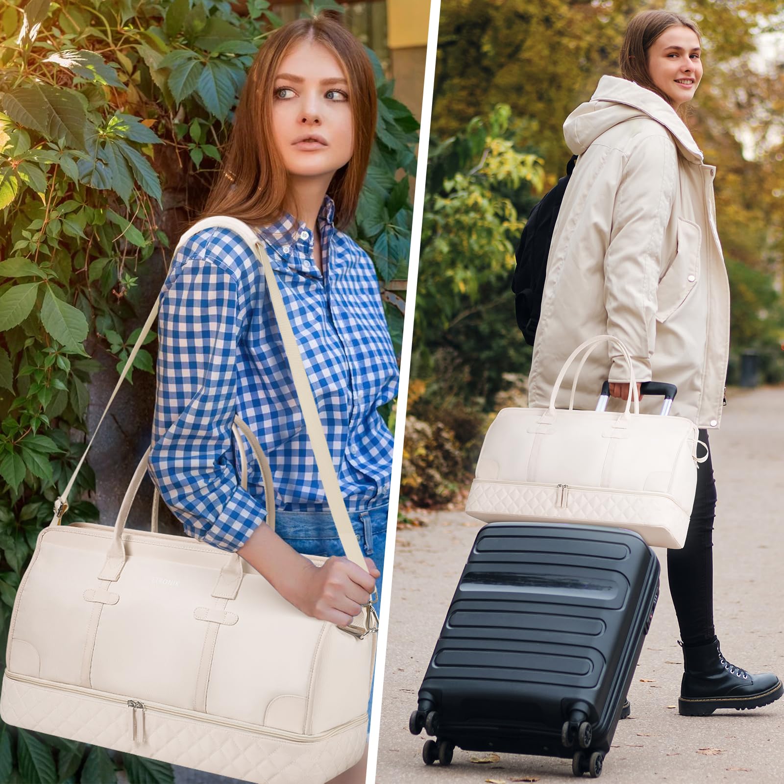 Foto 7 pulgar | Bolsa De Viaje Weekender Etronik Para Mujer, Talla Xl, Color Beige - Venta Internacional.