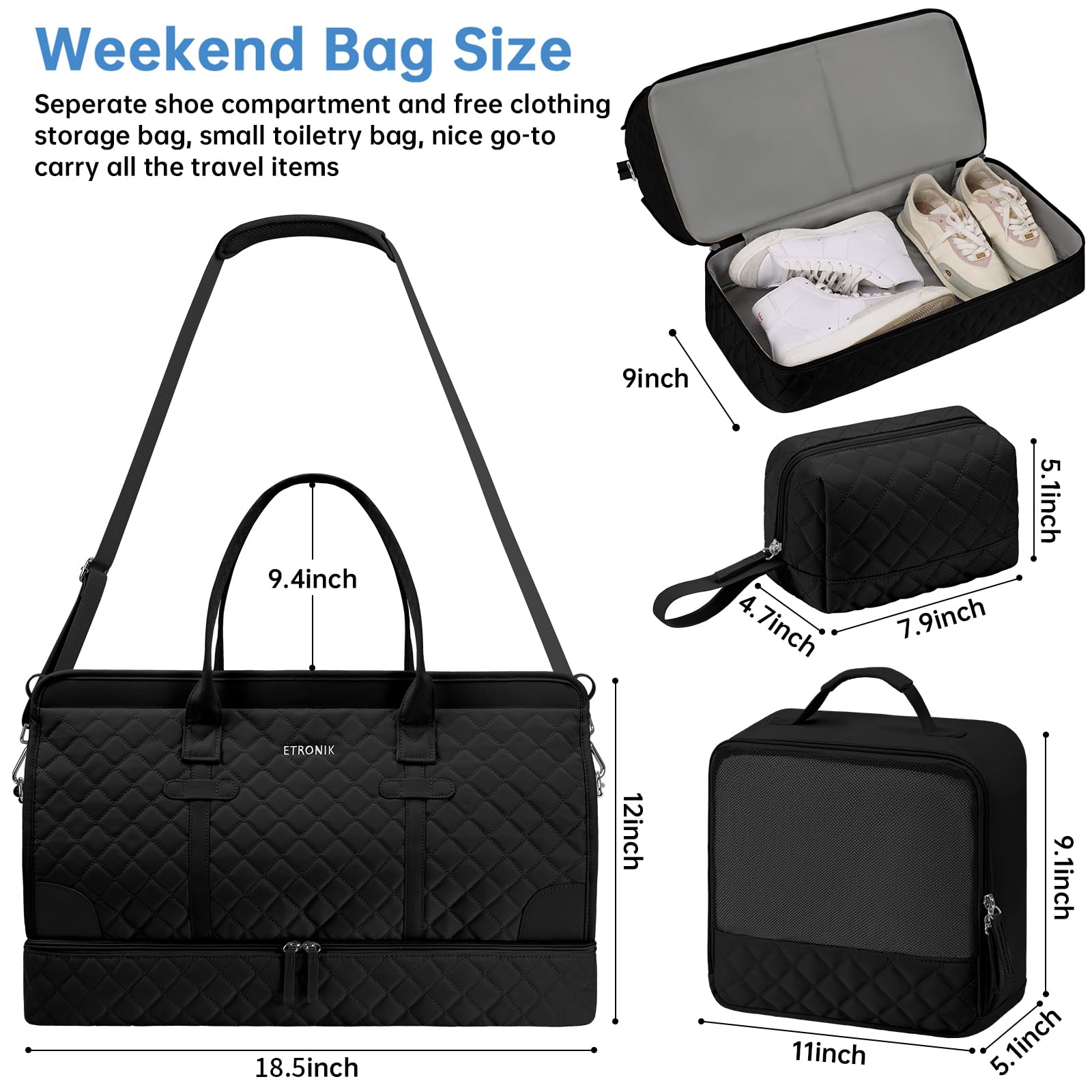 Foto 3 pulgar | Bolsa De Viaje Etronik De Fin De Semana Para Mujer Con Compartimento Para Zapatos - Venta Internacional.