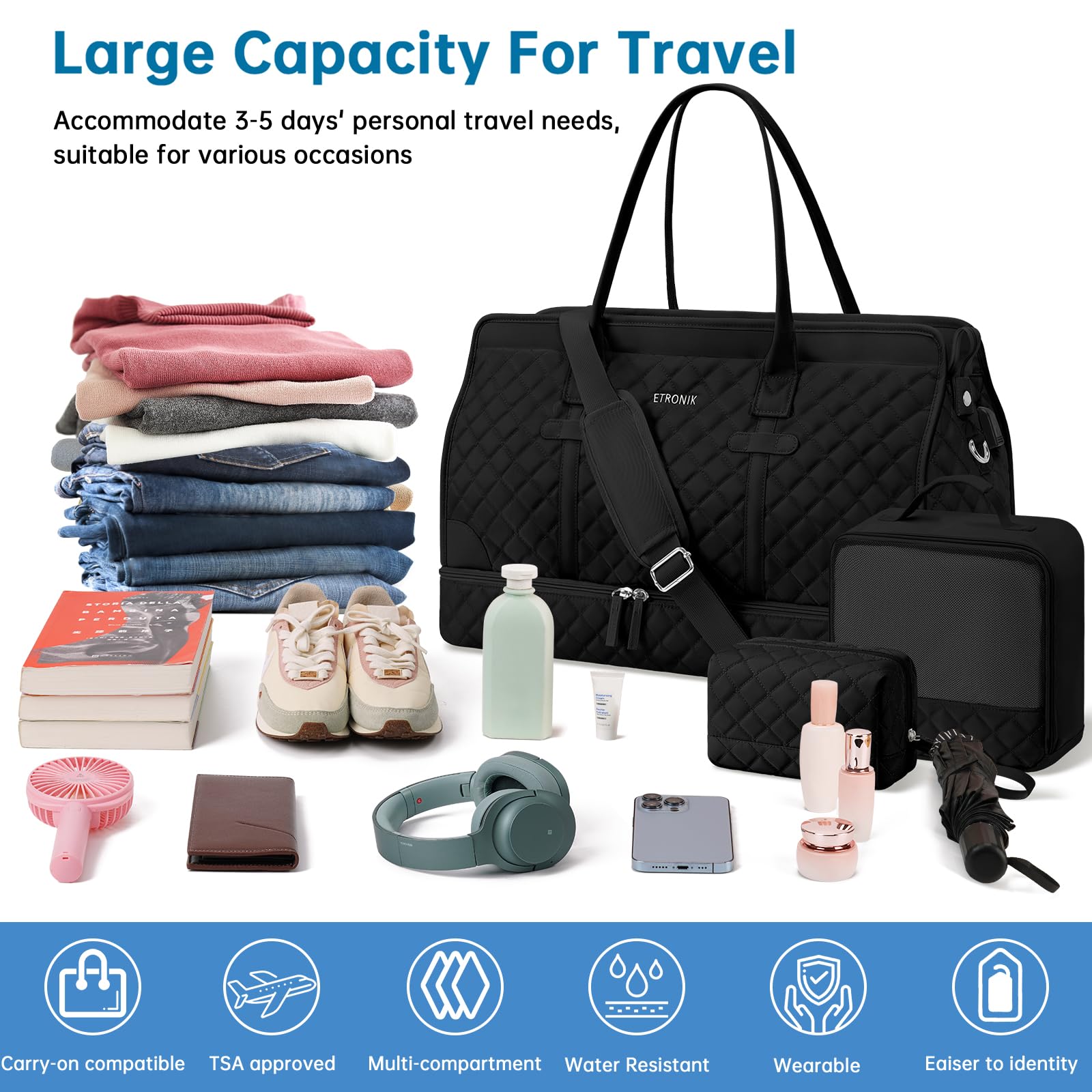 Foto 4 pulgar | Bolsa De Viaje Etronik De Fin De Semana Para Mujer Con Compartimento Para Zapatos - Venta Internacional.