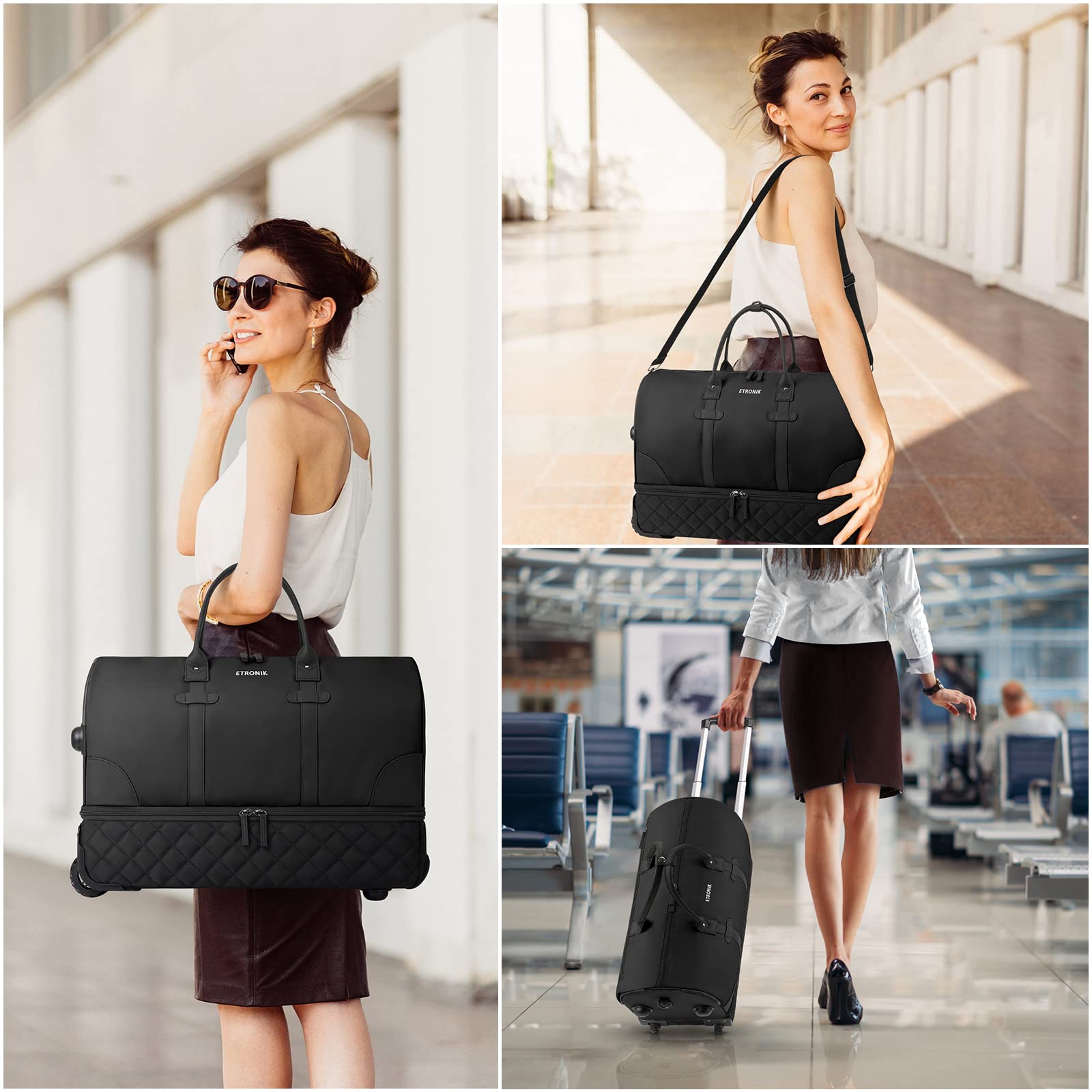 Foto 7 | Bolsa De Viaje Con Ruedas Etronik De 23 Pulgadas Con Ruedas Para Mujer, Color Negro - Venta Internacional.