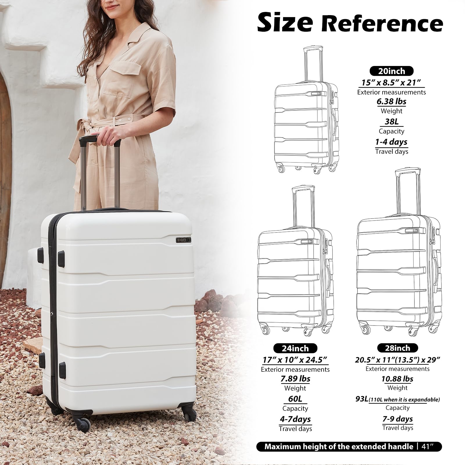 Foto 8 pulgar | Maleta Expandible Luggage Coolife De Policarbonato Y Abs Spinner De 28 Pulgadas, Color Blanco - Venta Internacional.