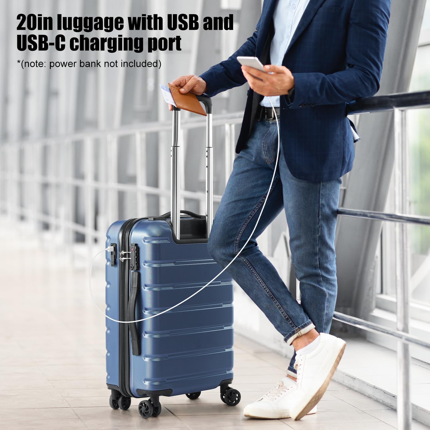 Foto 3 pulgar | Luggage Coolife Carry-on Spinner Tsa Lock, Puerto Usb De 28 Pulgadas, Azul - Venta Internacional.