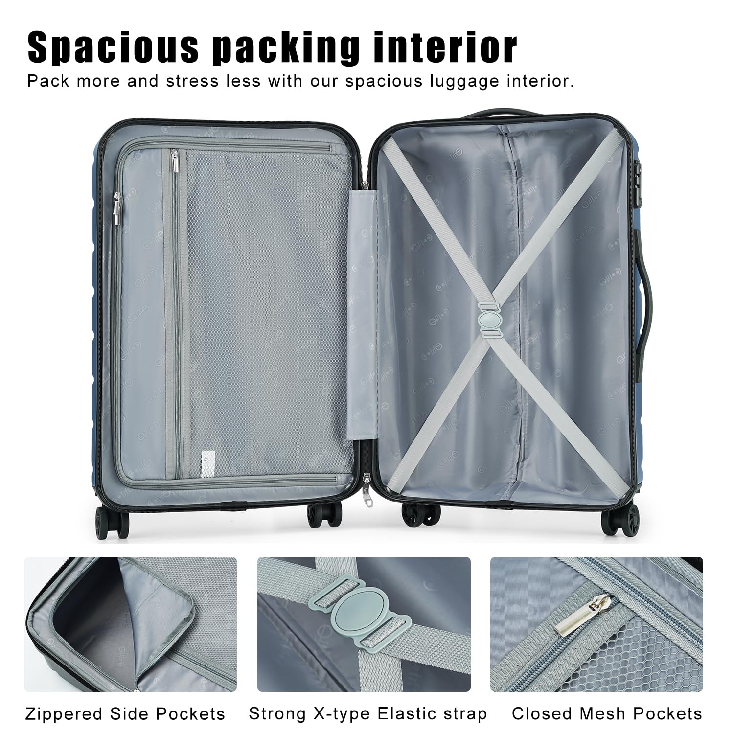 Foto 6 pulgar | Luggage Coolife Carry-on Spinner Tsa Lock, Puerto Usb De 28 Pulgadas, Azul - Venta Internacional.