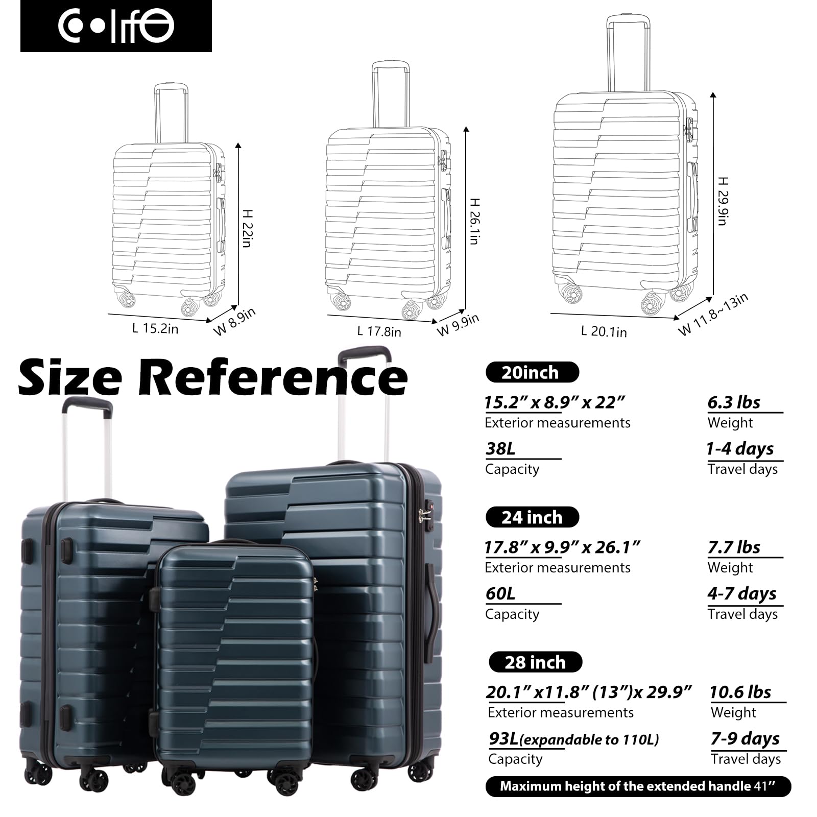 Foto 8 pulgar | Maleta De Equipaje Coolife Carry On Hardside Pc+abs Spinner - Venta Internacional.