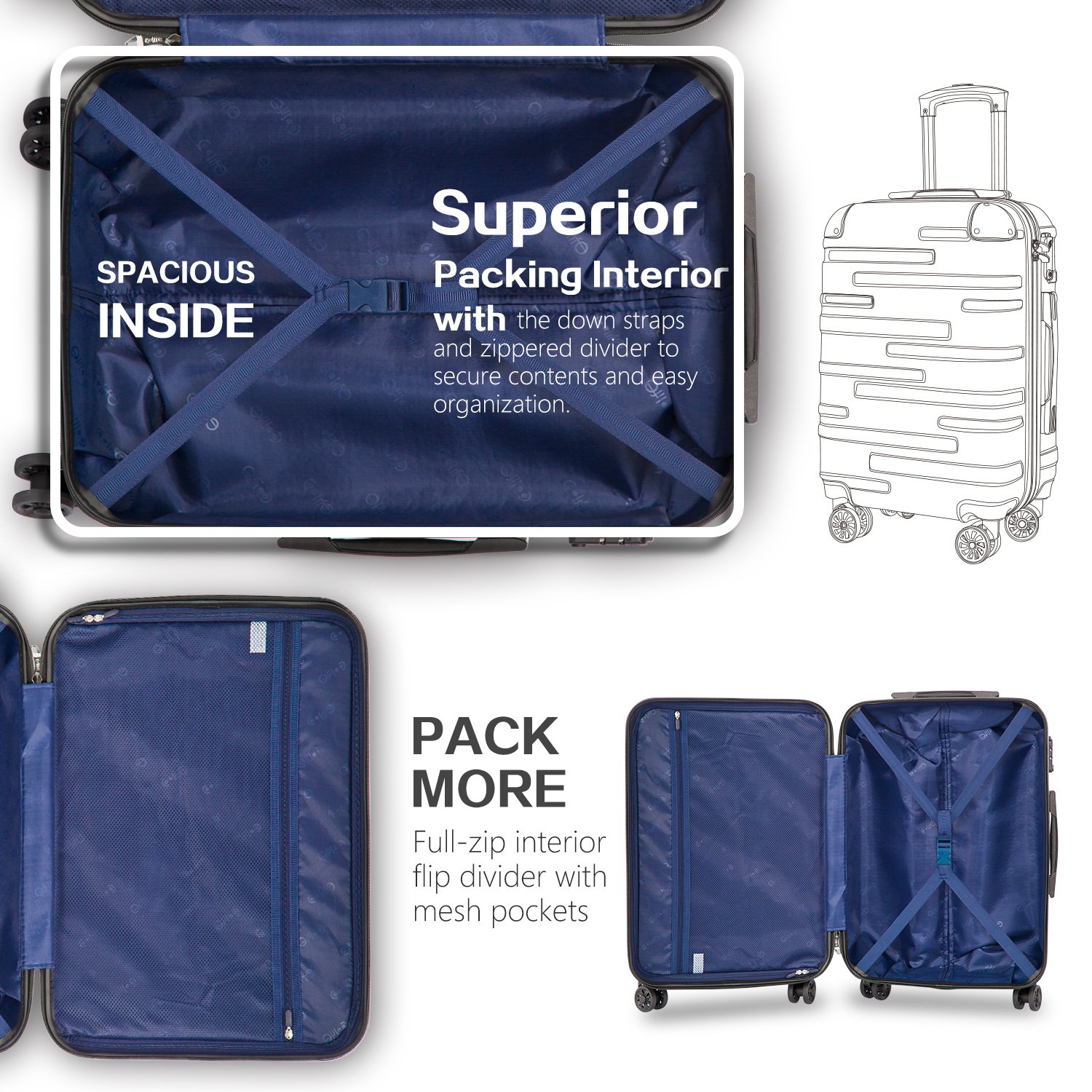 Foto 6 | Equipaje De Mano Coolife Con Tapa Giratoria Tsa Lock De 56 Cm - Venta Internacional.