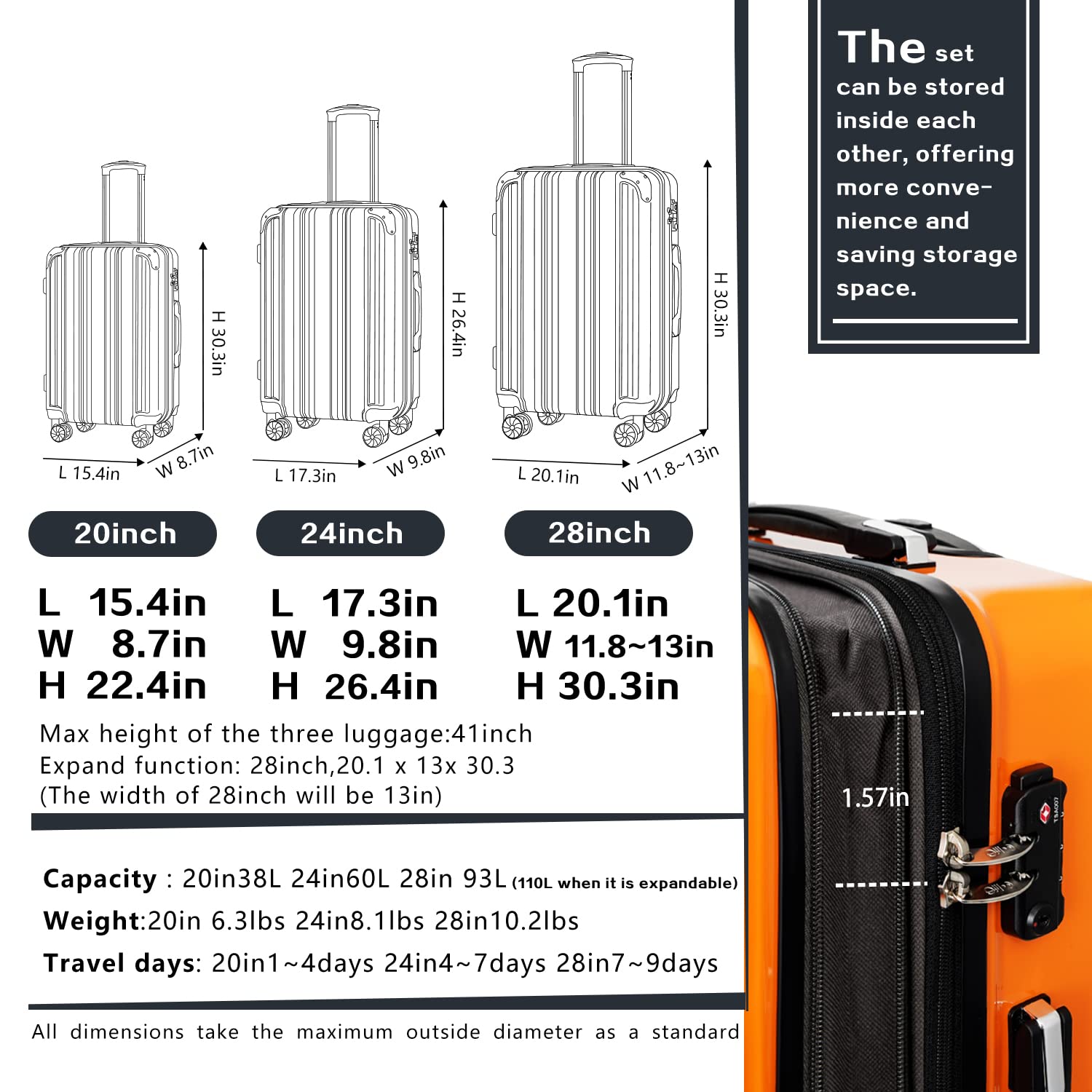 Foto 7 | Maleta Expandible Luggage Coolife Pc+abs Spinner De 28 Pulgadas, Azul Marino - Venta Internacional.