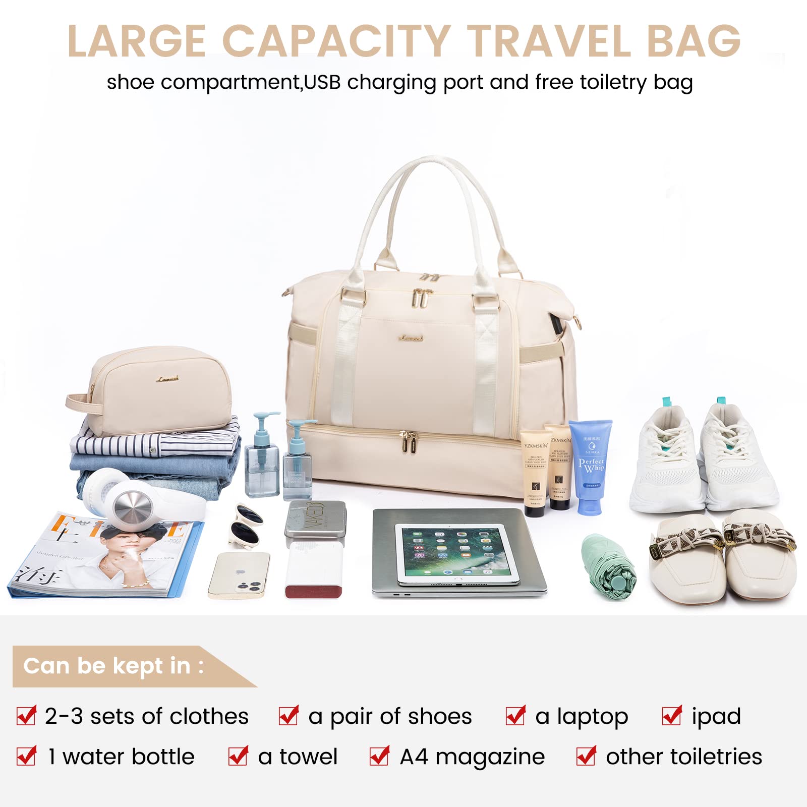 Foto 3 pulgar | Bolsa De Gimnasio Lovevook Bolsa De Viaje Con Puerto De Carga Usb Para Mujer - Venta Internacional.