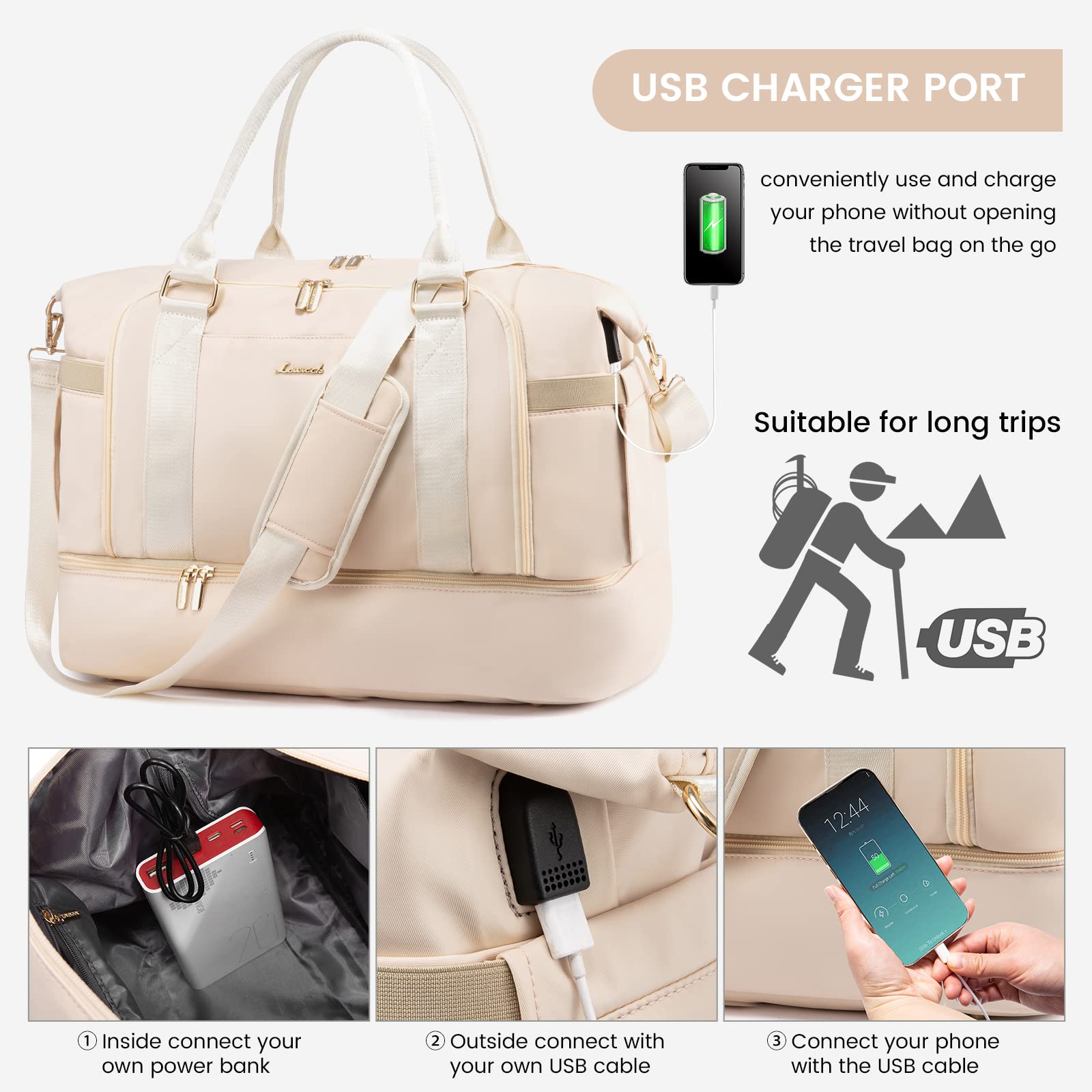 Foto 4 pulgar | Bolsa De Gimnasio Lovevook Bolsa De Viaje Con Puerto De Carga Usb Para Mujer - Venta Internacional.